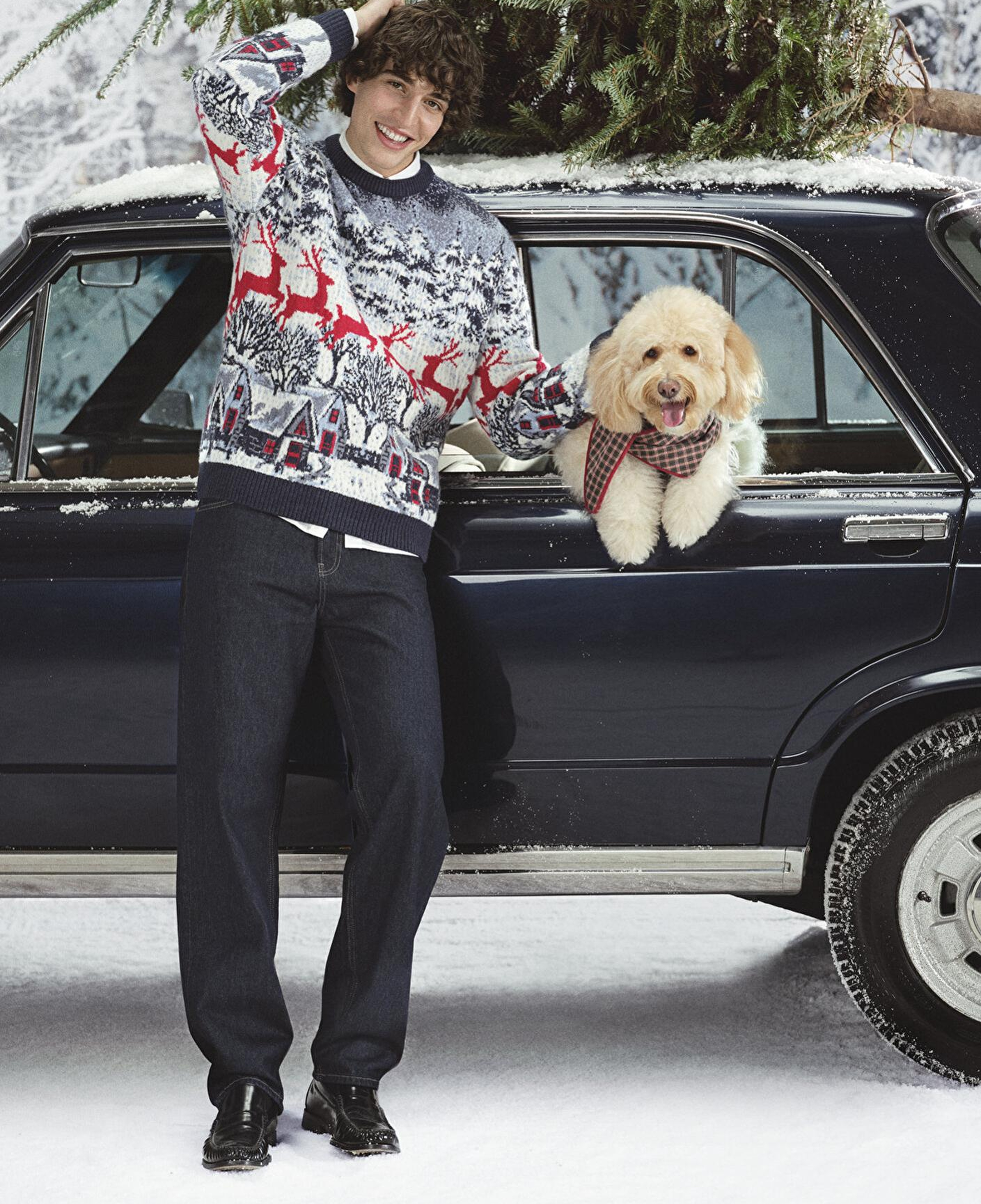 Mavi Yılbaşı Temalı Lacivert Kazak Regular Fit / Normal Kesim 0710407-70490