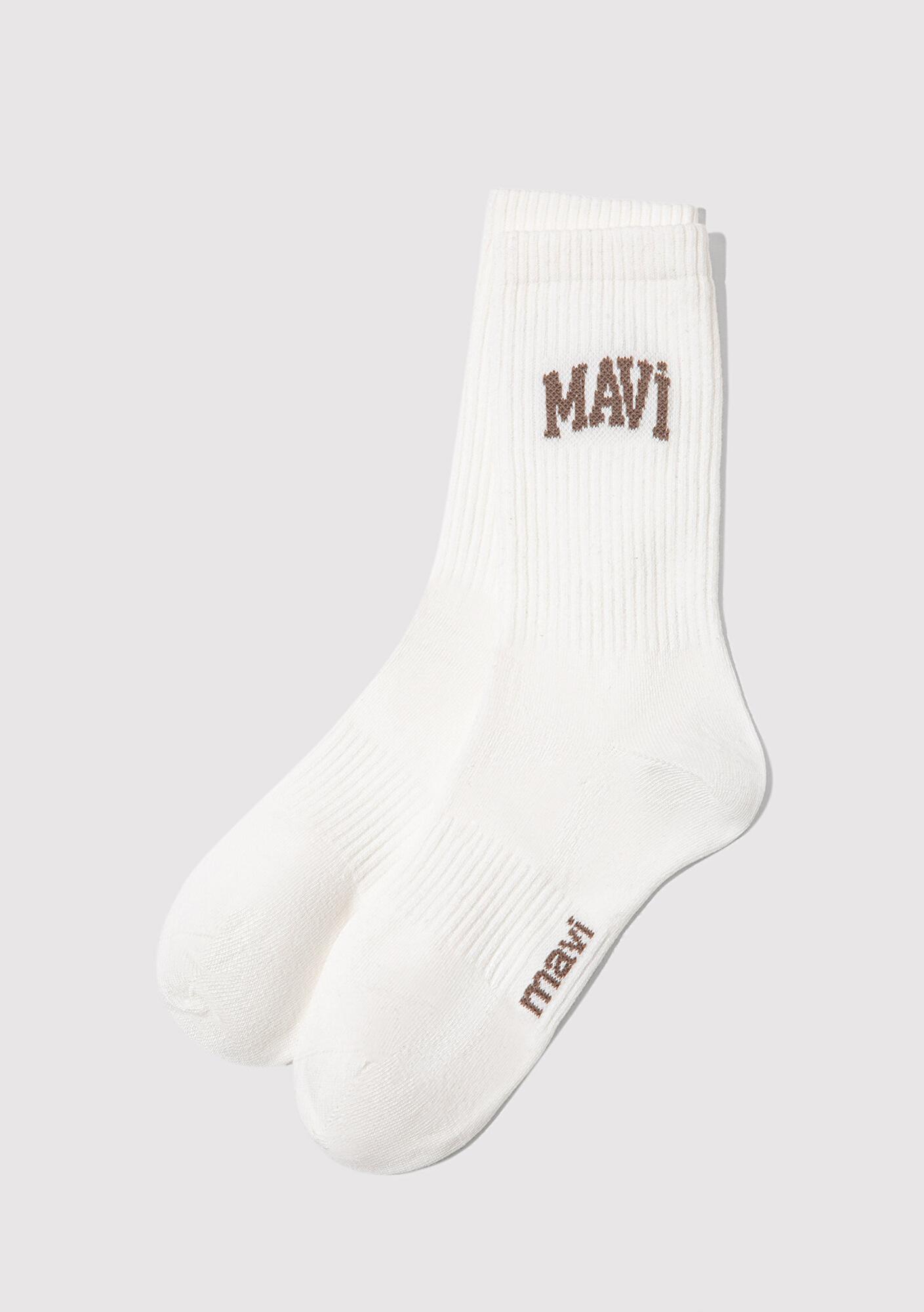 Mavi Mavi Logo Baskılı Ekru Soket Çorap 0911160-22937