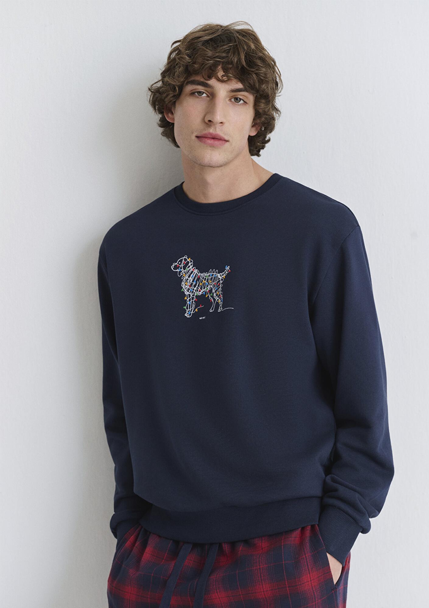 Mavi Yılbaşı Temalı Lacivert Sweatshirt 0S10553-82318