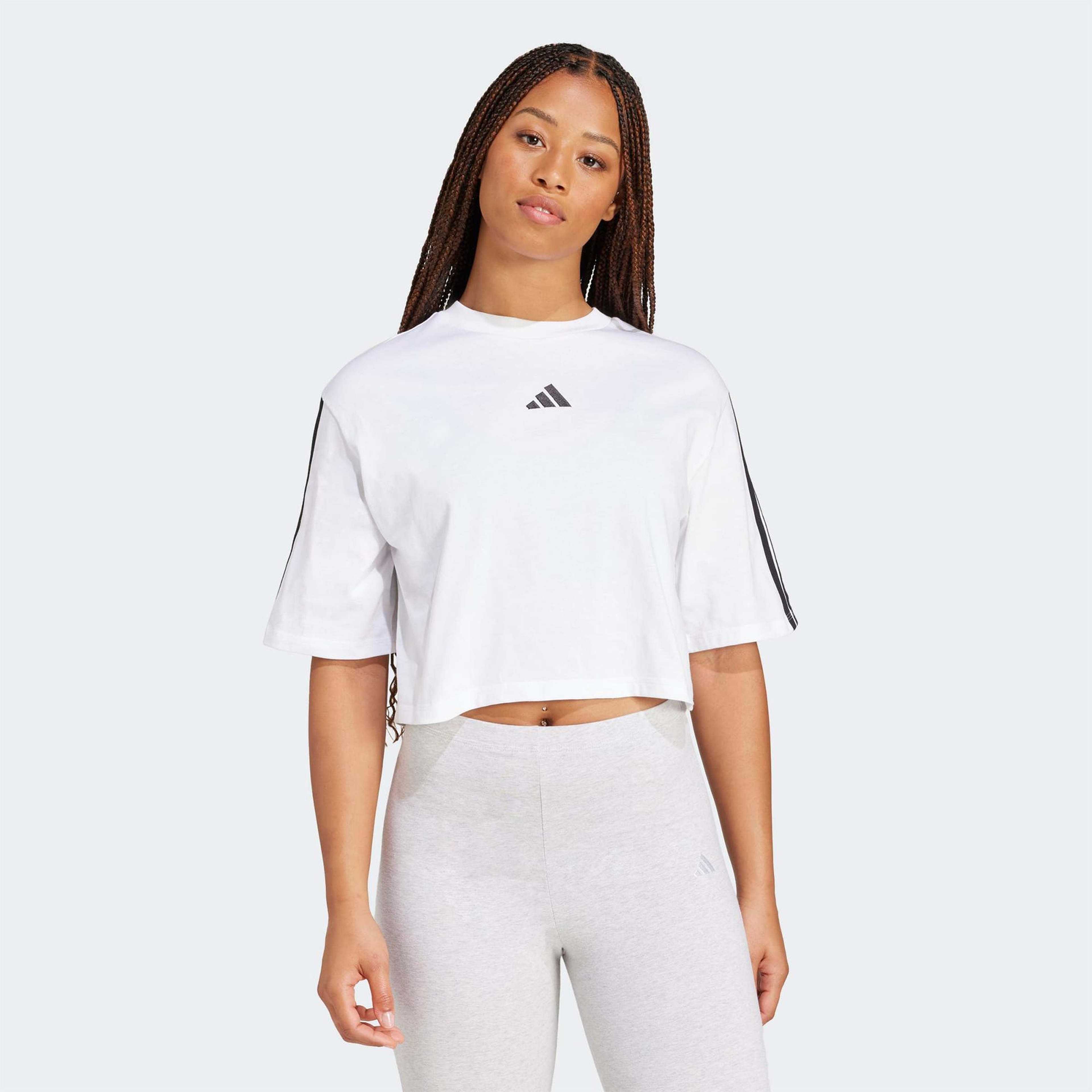 adidas Essentials 3-Stripes Cotton Loose Kadın Beyaz Tişört