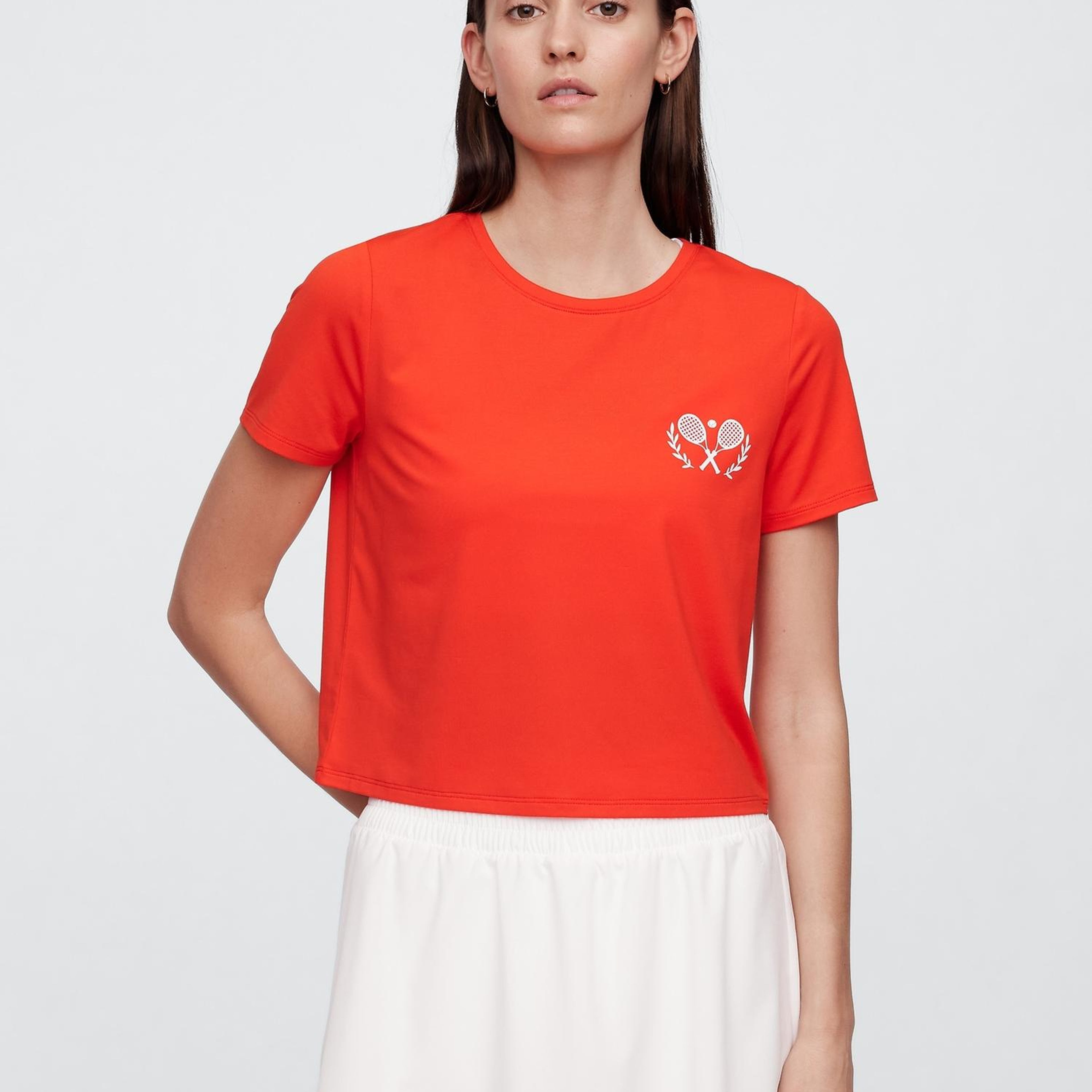 Kadın Kırmızı GapFit Brushed Jersey Crop T-Shirt