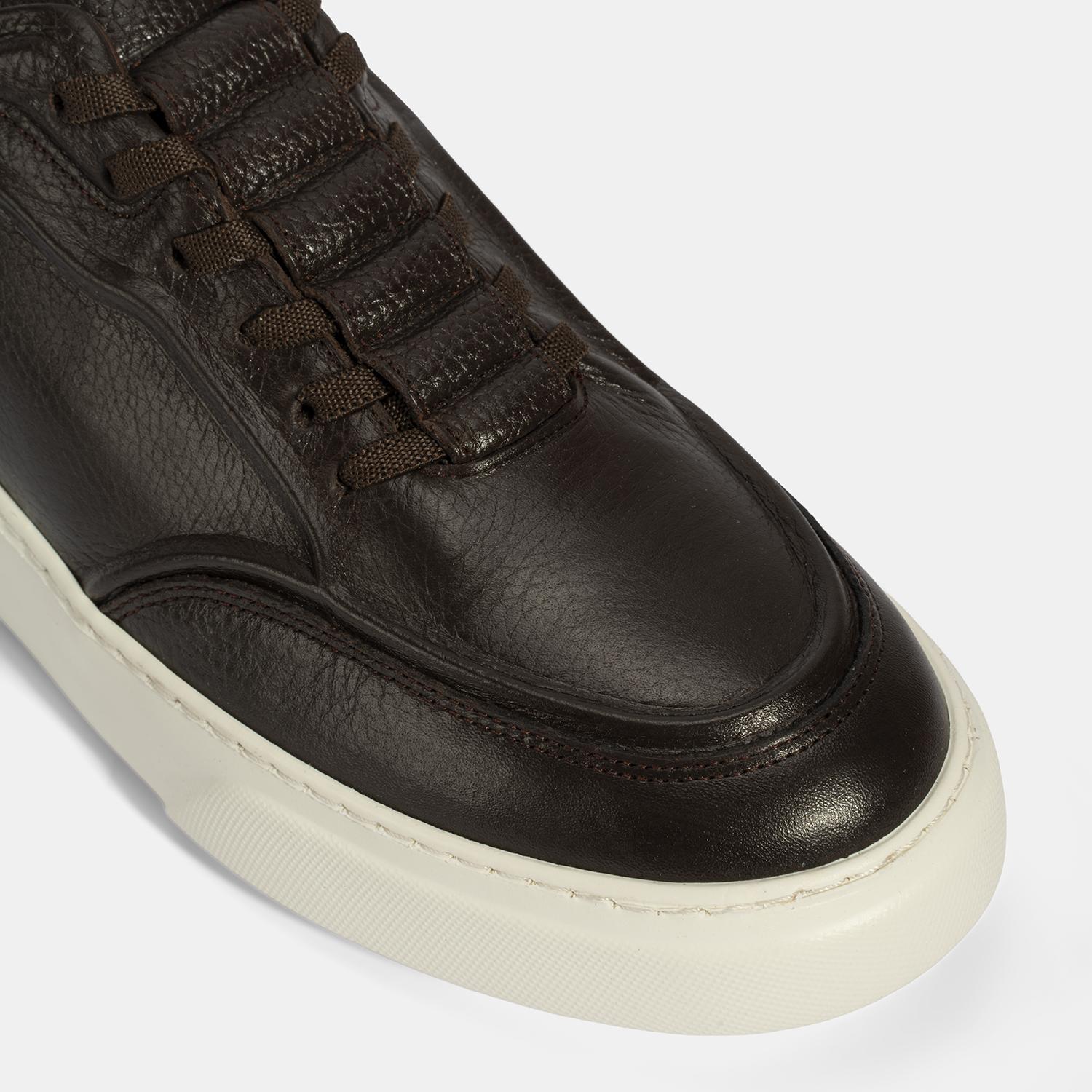 Erkek Kahve Bağcıklı Deri Sneaker