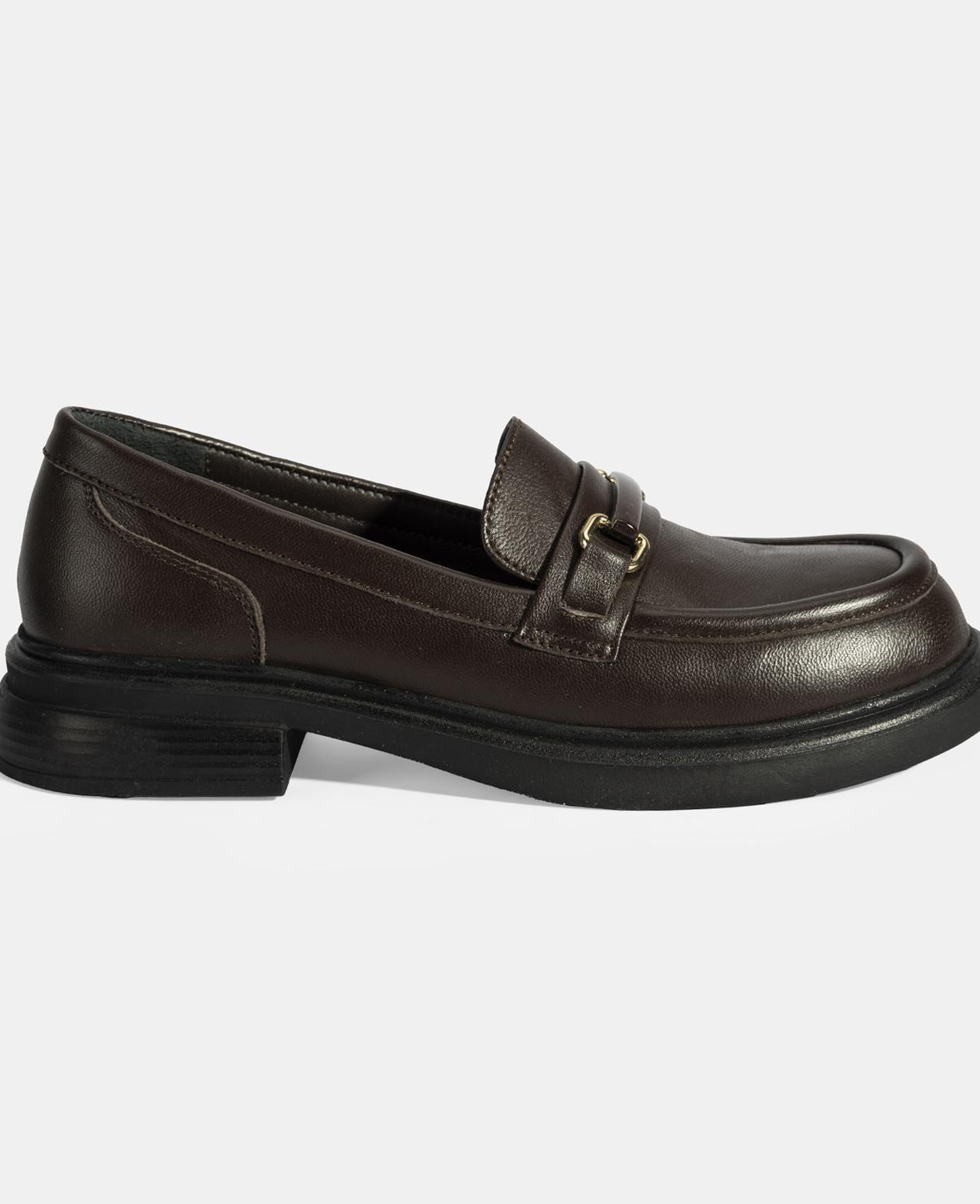 Kadın Kahve Metal Toka Detaylı Deri Loafer