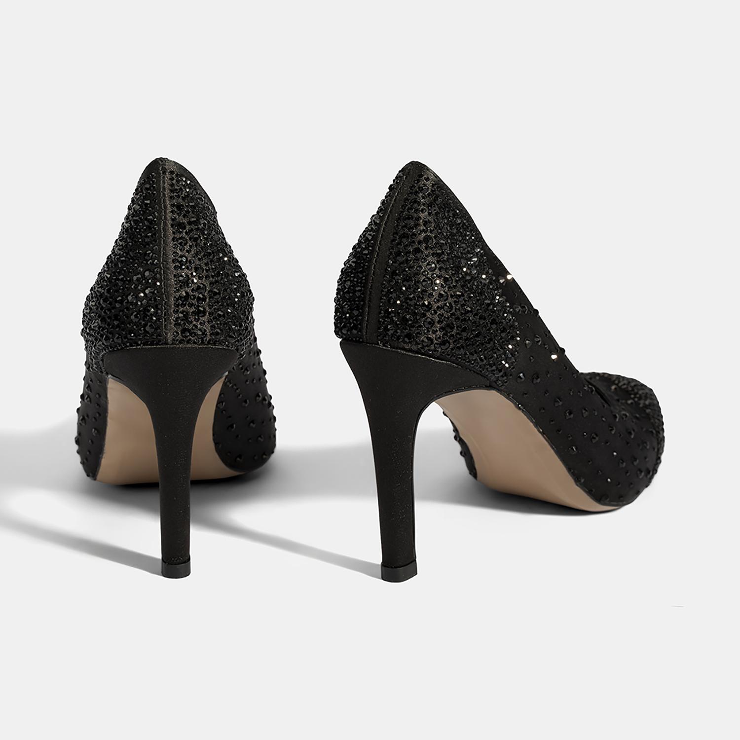 Kadın Siyah Taşlı Sivri Burunlu Topuklu Abiye Ayakkabı