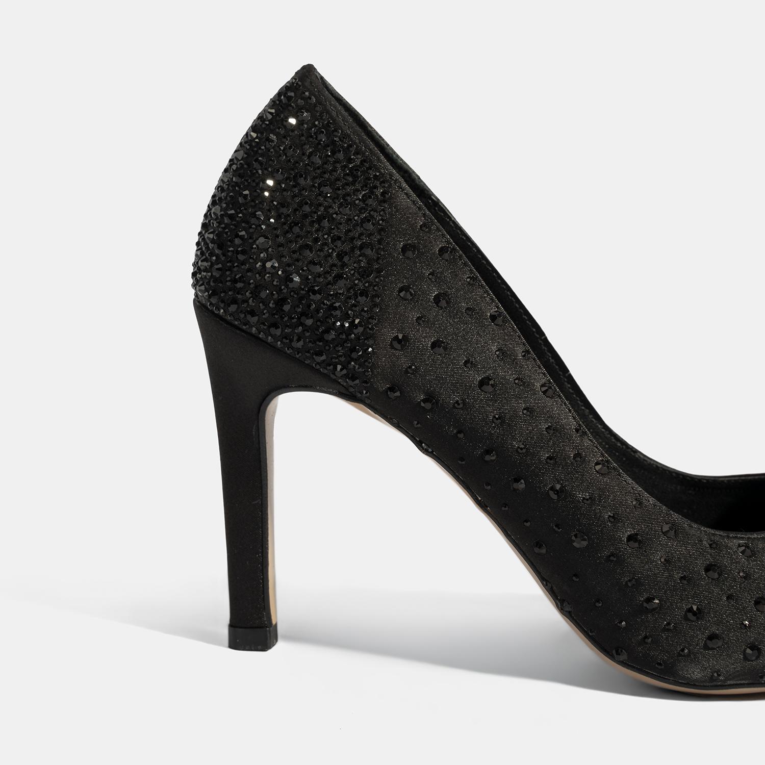 Kadın Siyah Taşlı Sivri Burunlu Topuklu Abiye Ayakkabı