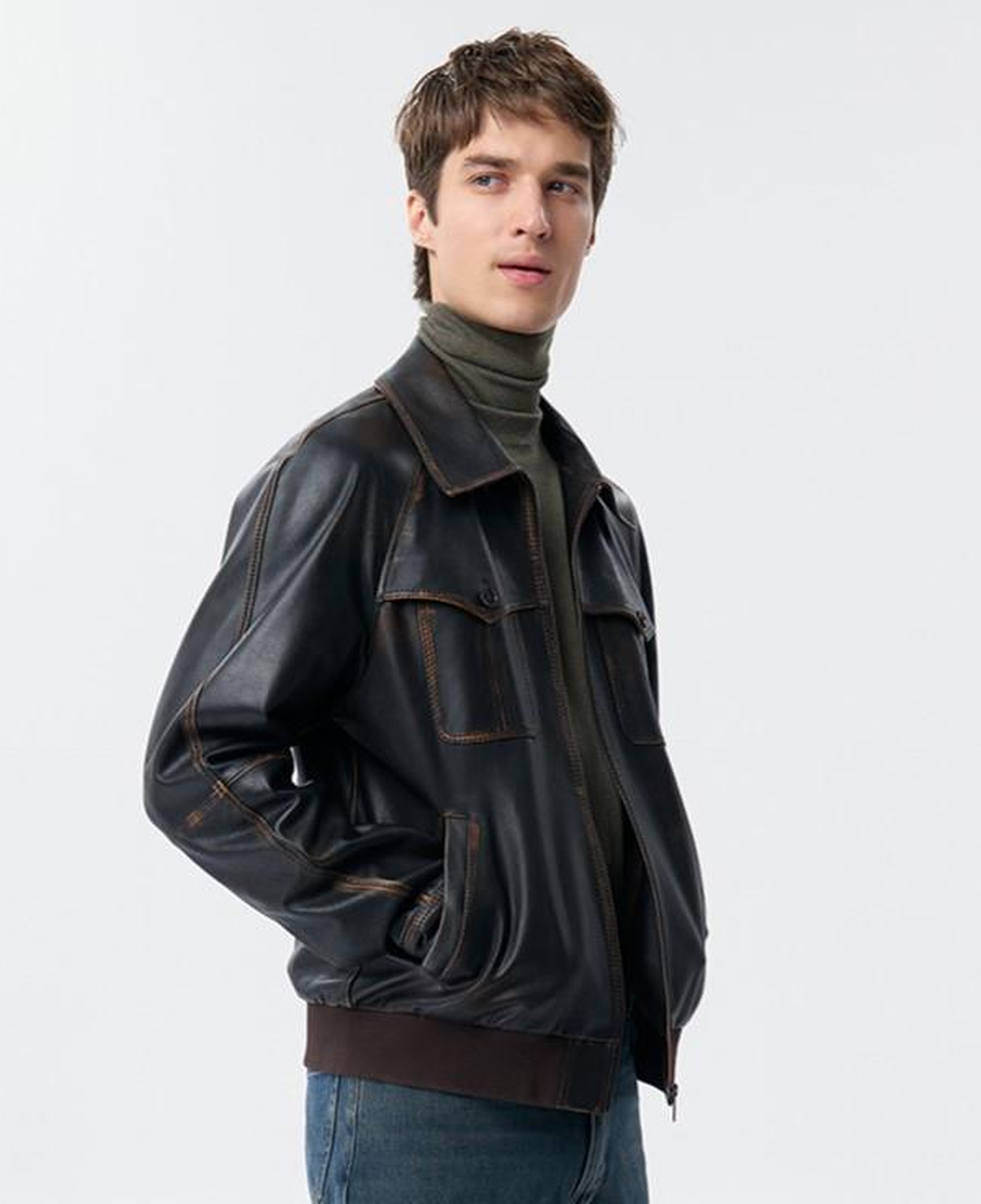 Akon Kahve Erkek Vintage Deri Mont