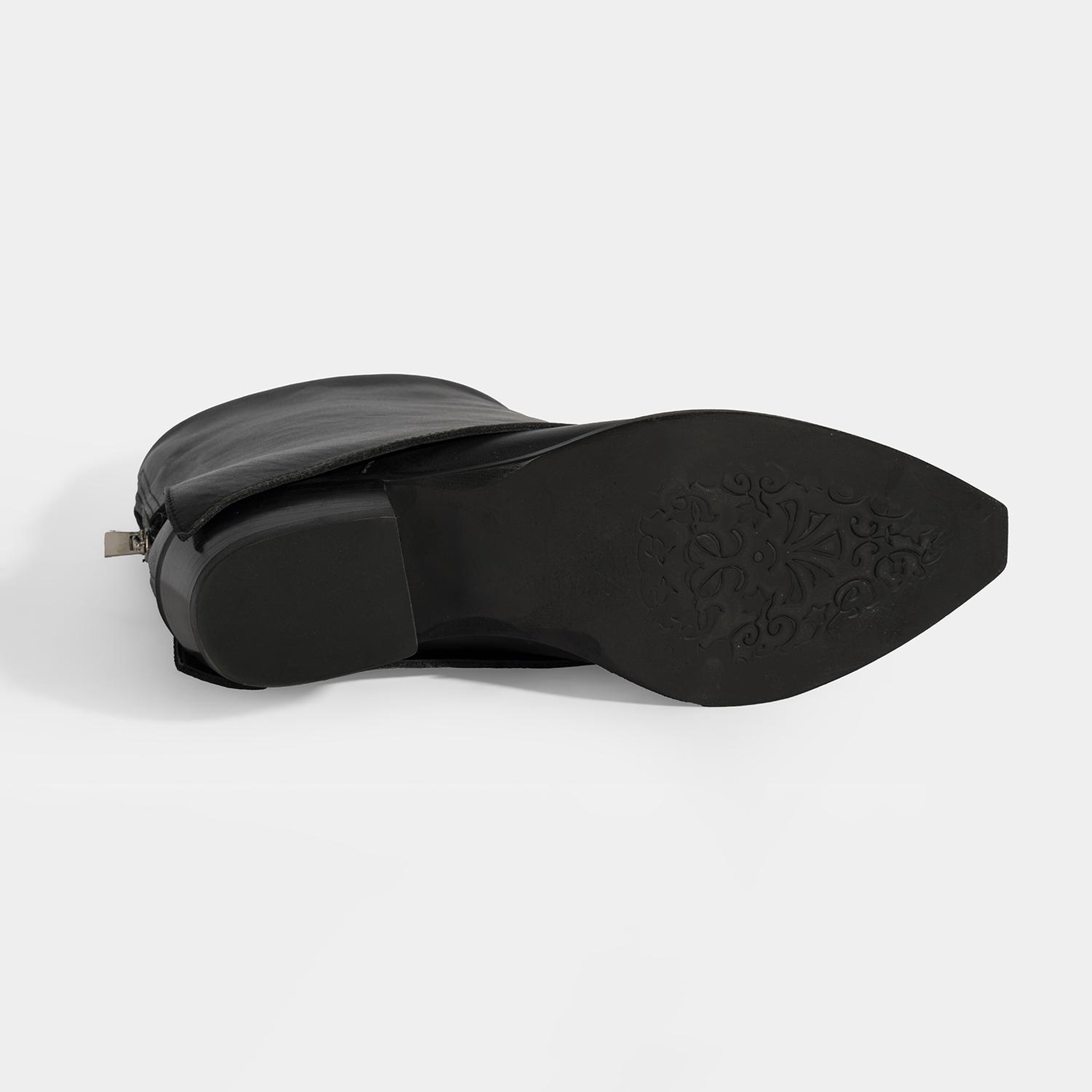 Kadın Siyah Katlama Detaylı Topuklu Deri Bot