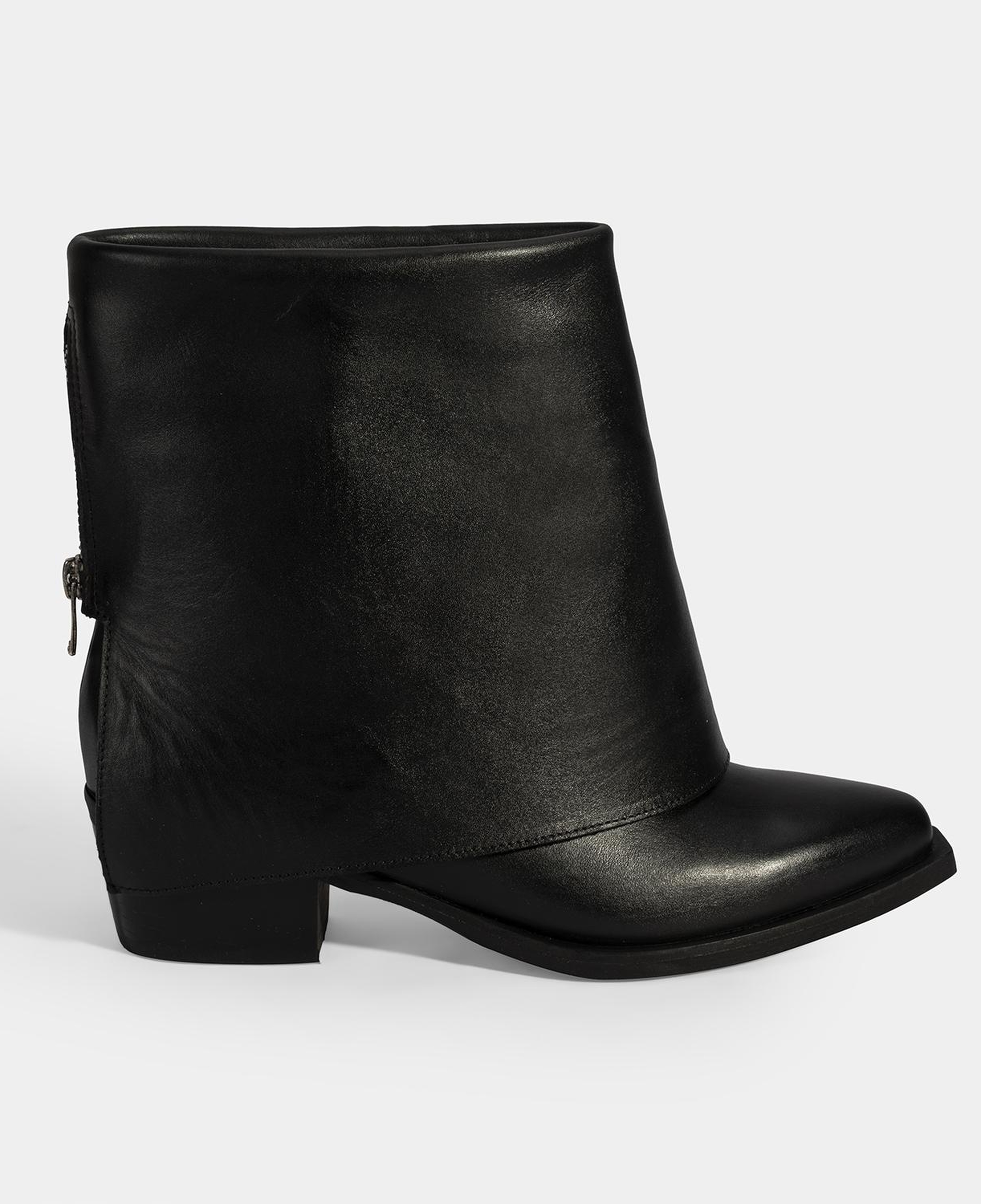 Kadın Siyah Katlama Detaylı Topuklu Deri Bot