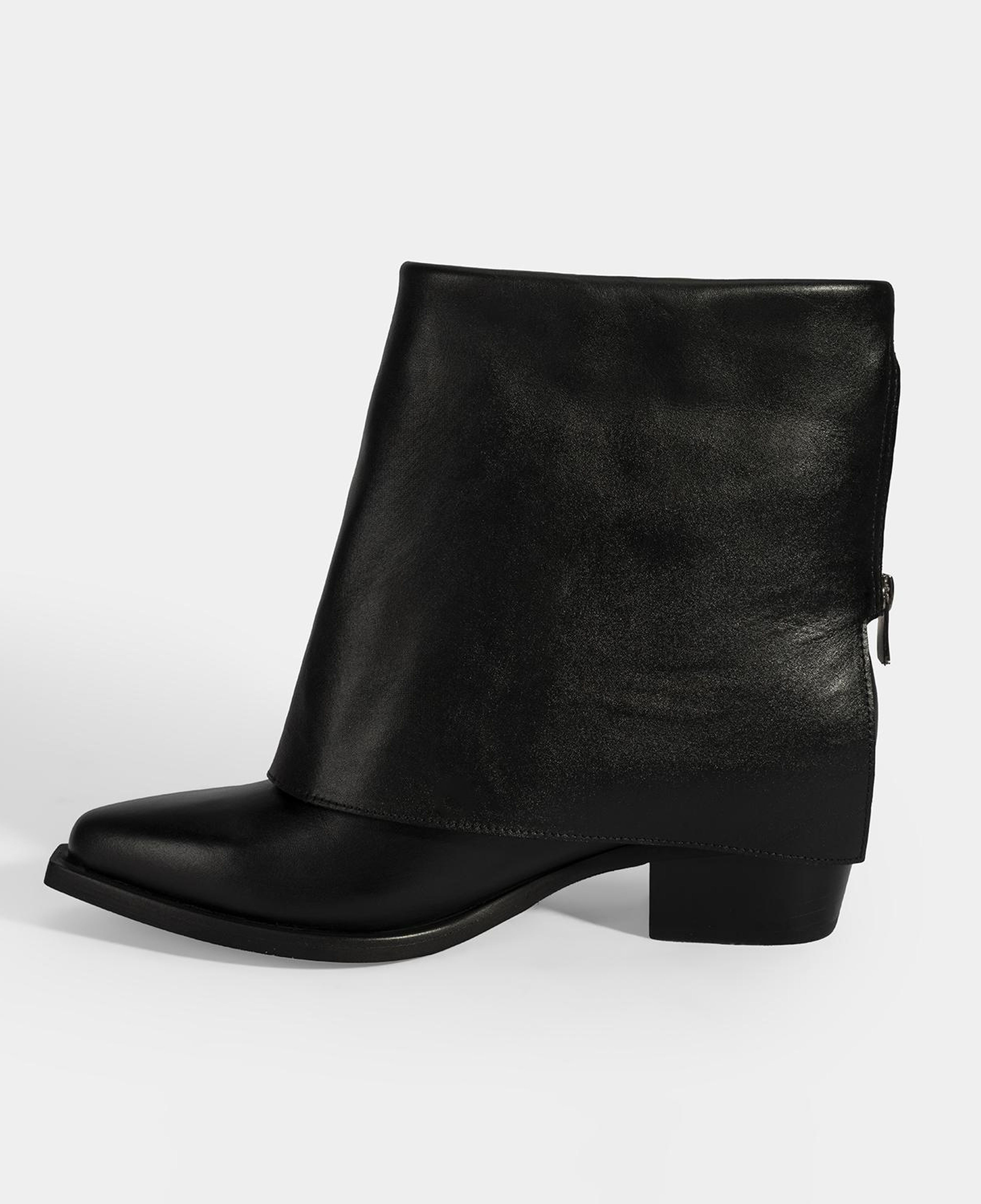 Kadın Siyah Katlama Detaylı Topuklu Deri Bot