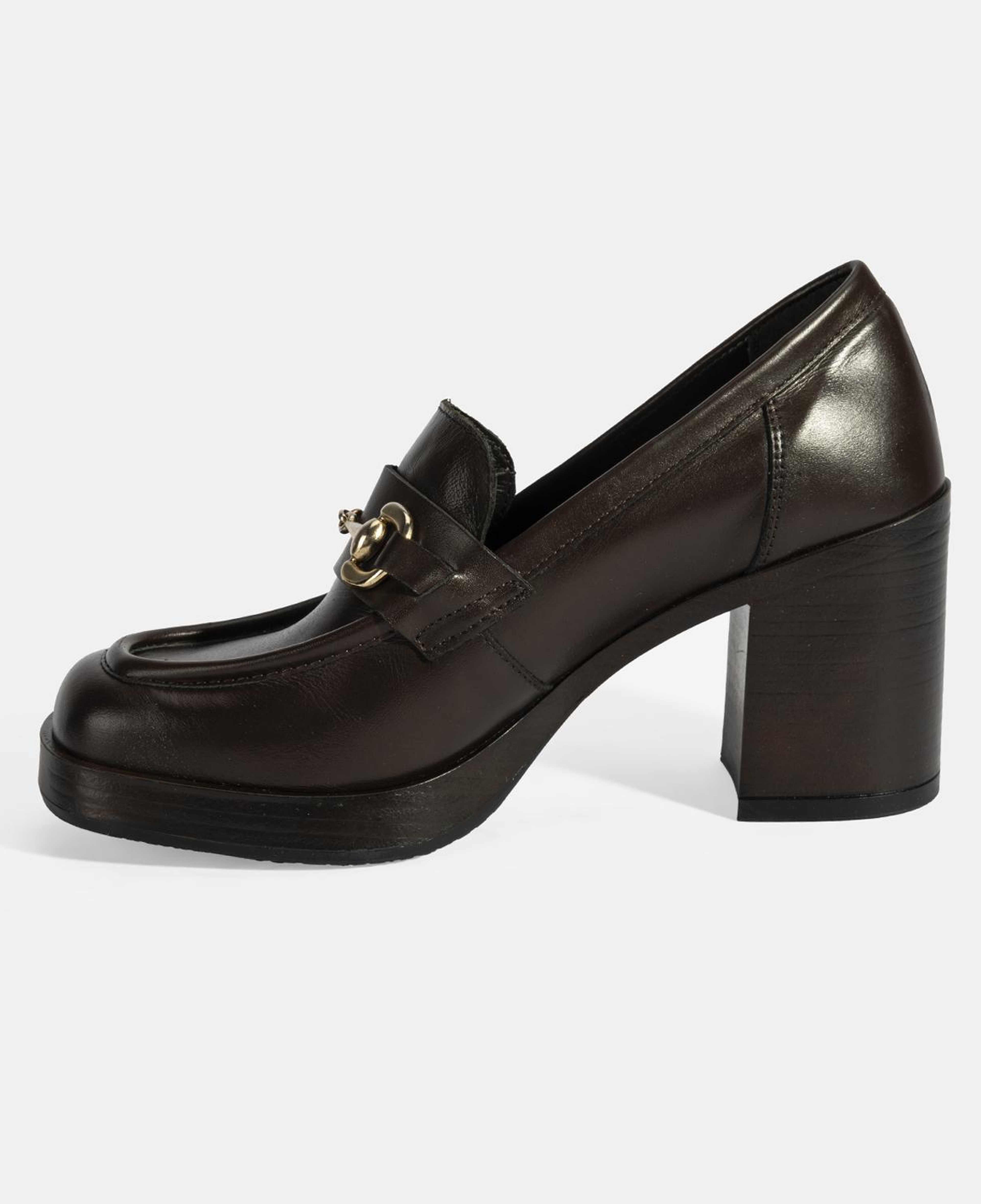 Kadın Kahve Metal Toka Detaylı Kalın Topuklu Loafer