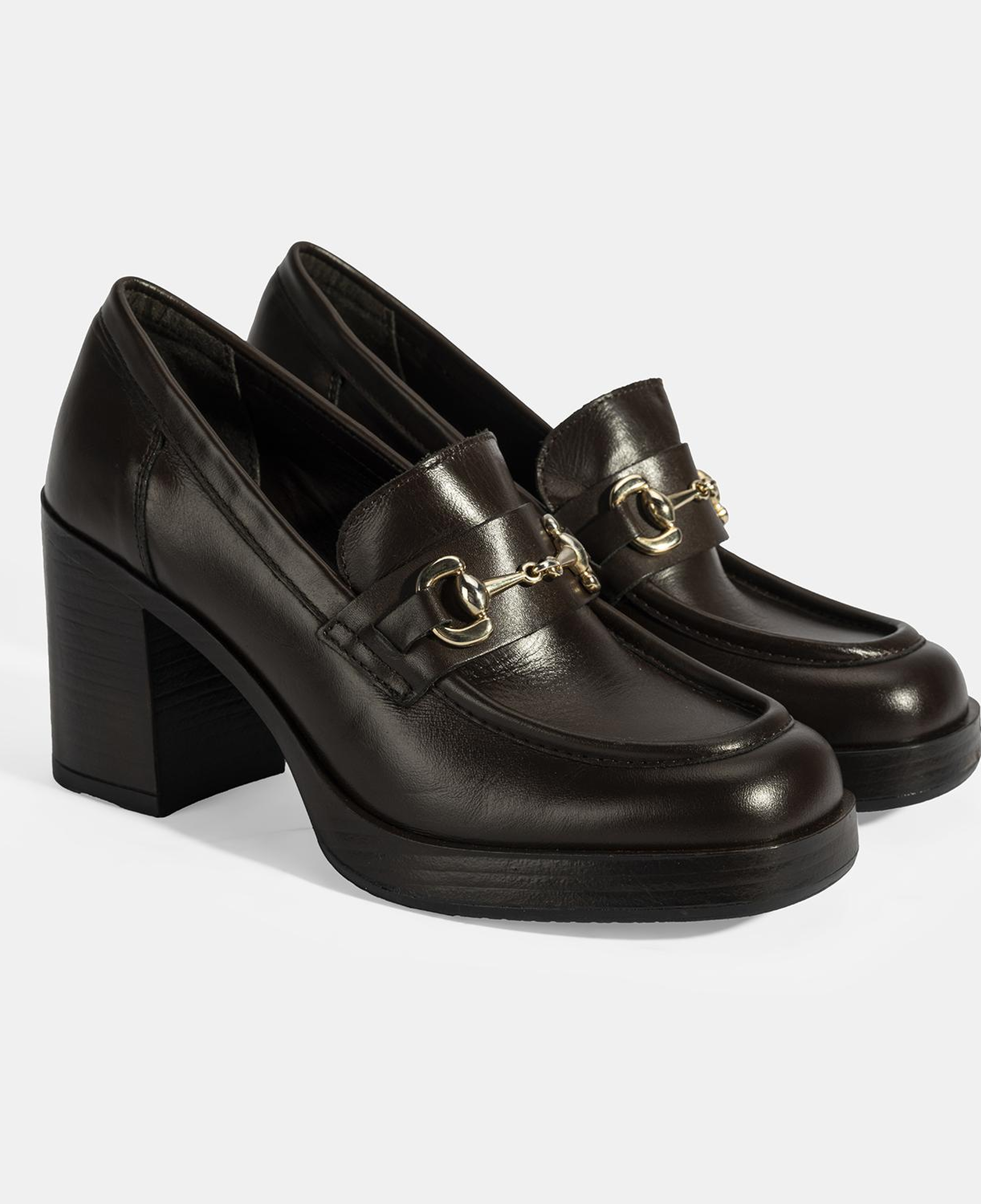 Kadın Kahve Metal Toka Detaylı Kalın Topuklu Loafer