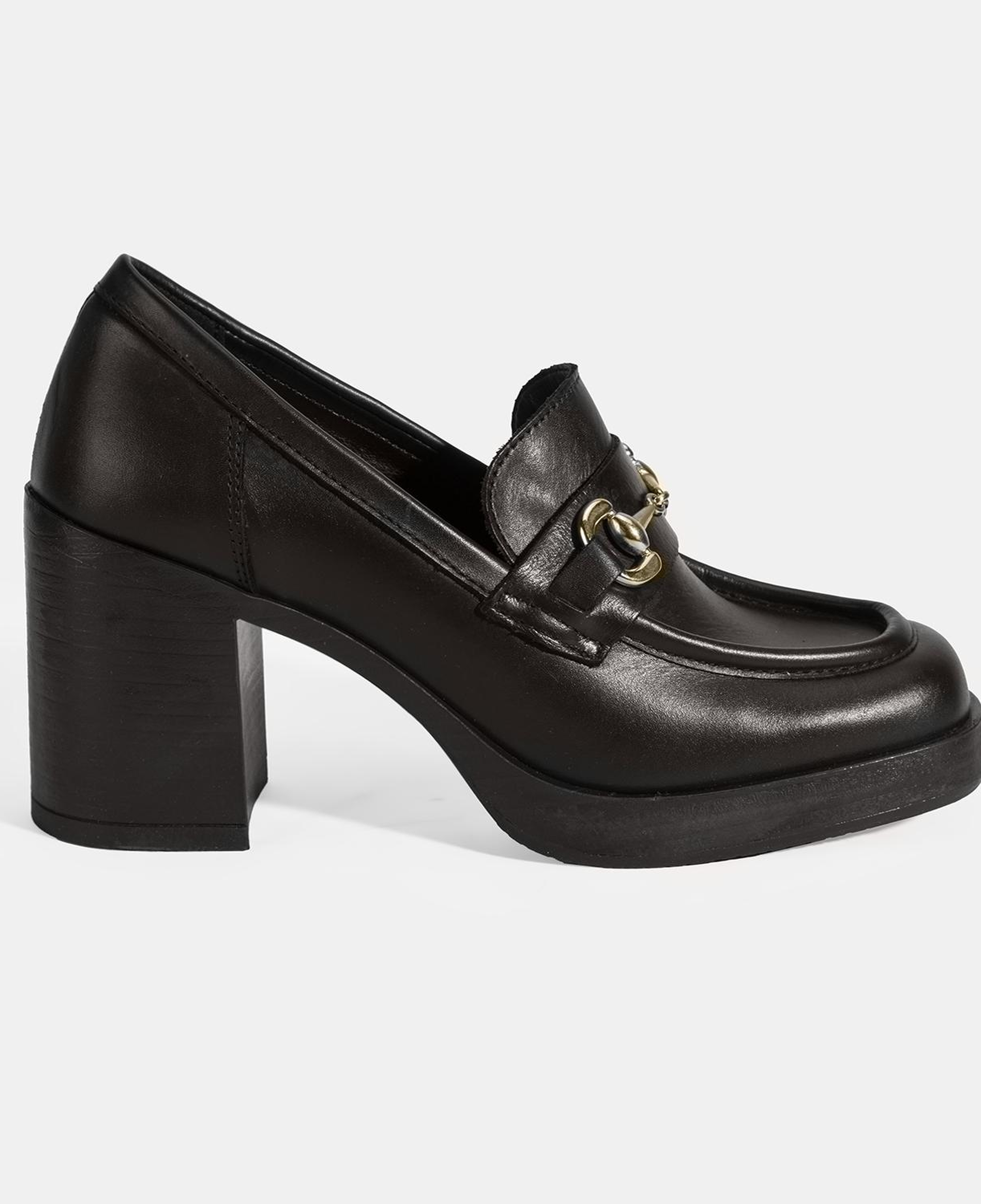Kadın Kahve Metal Toka Detaylı Kalın Topuklu Loafer