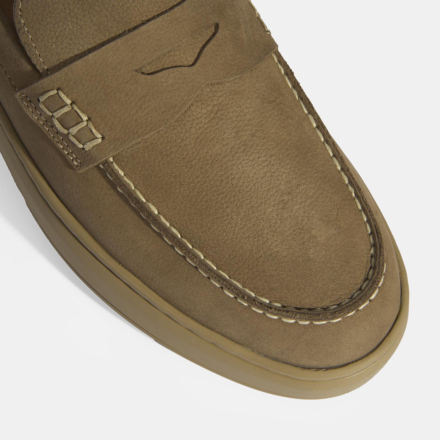 Erkek Bej Slip-On Nubuk Deri Loafer