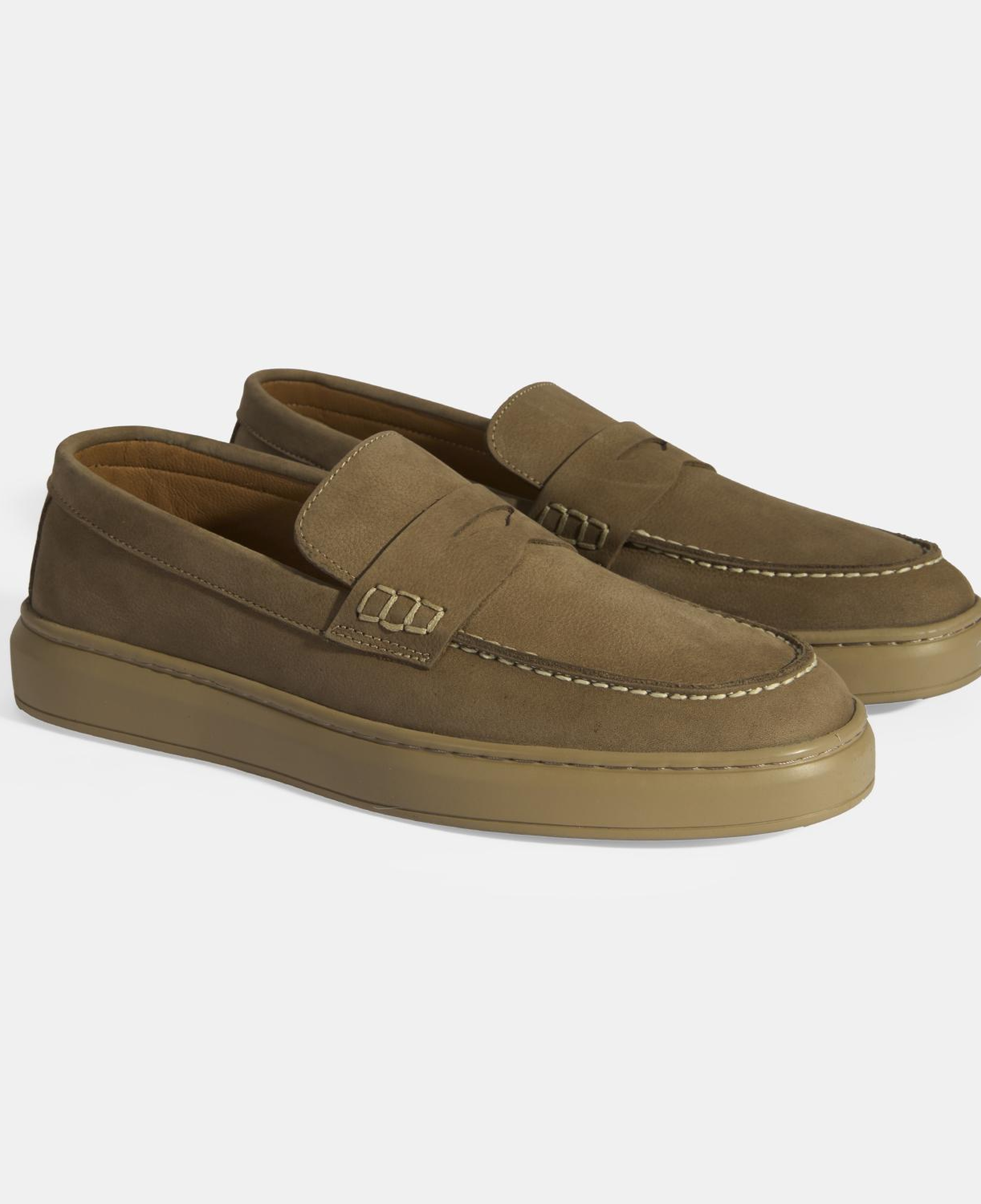 Erkek Bej Slip-On Nubuk Deri Loafer