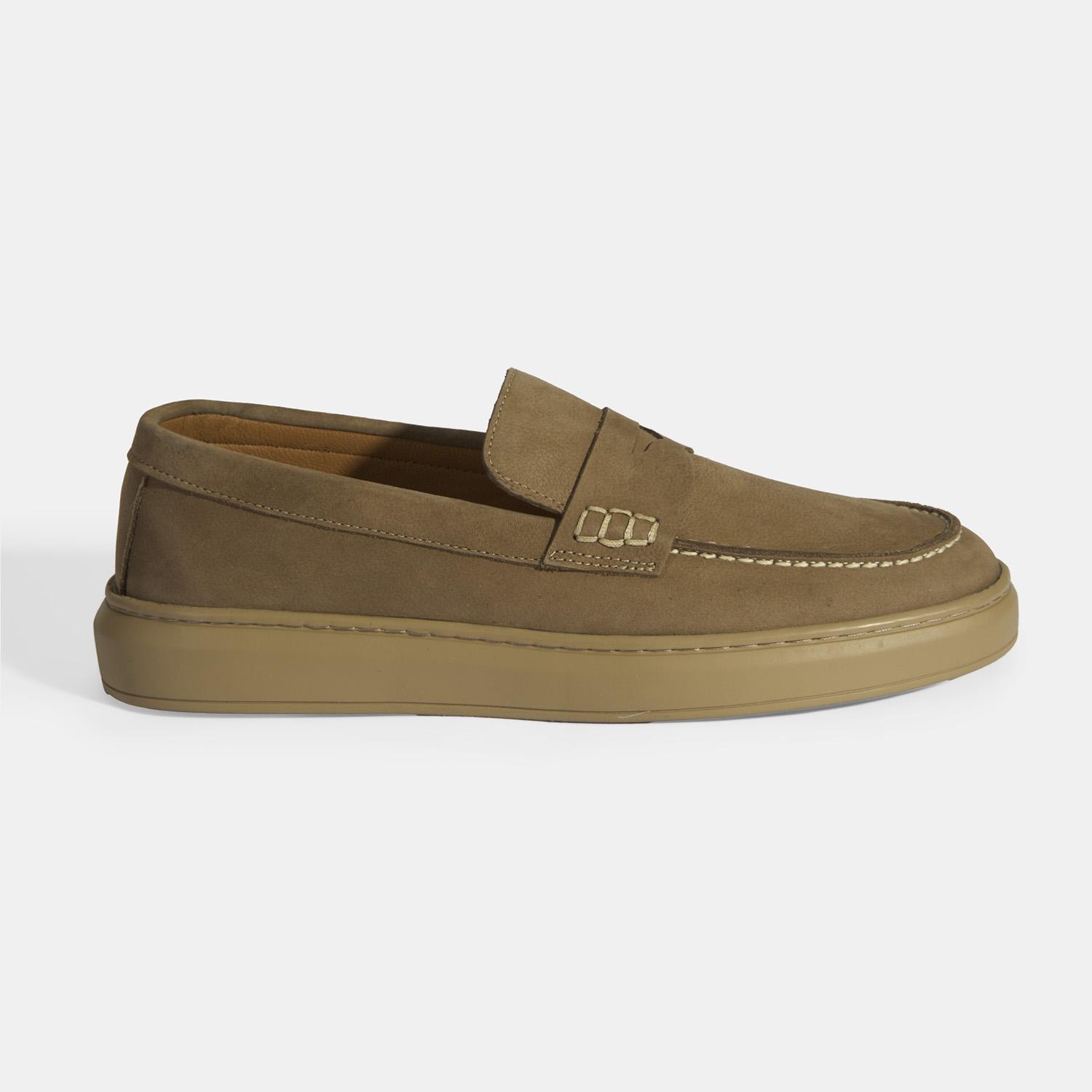 Erkek Bej Slip-On Nubuk Deri Loafer