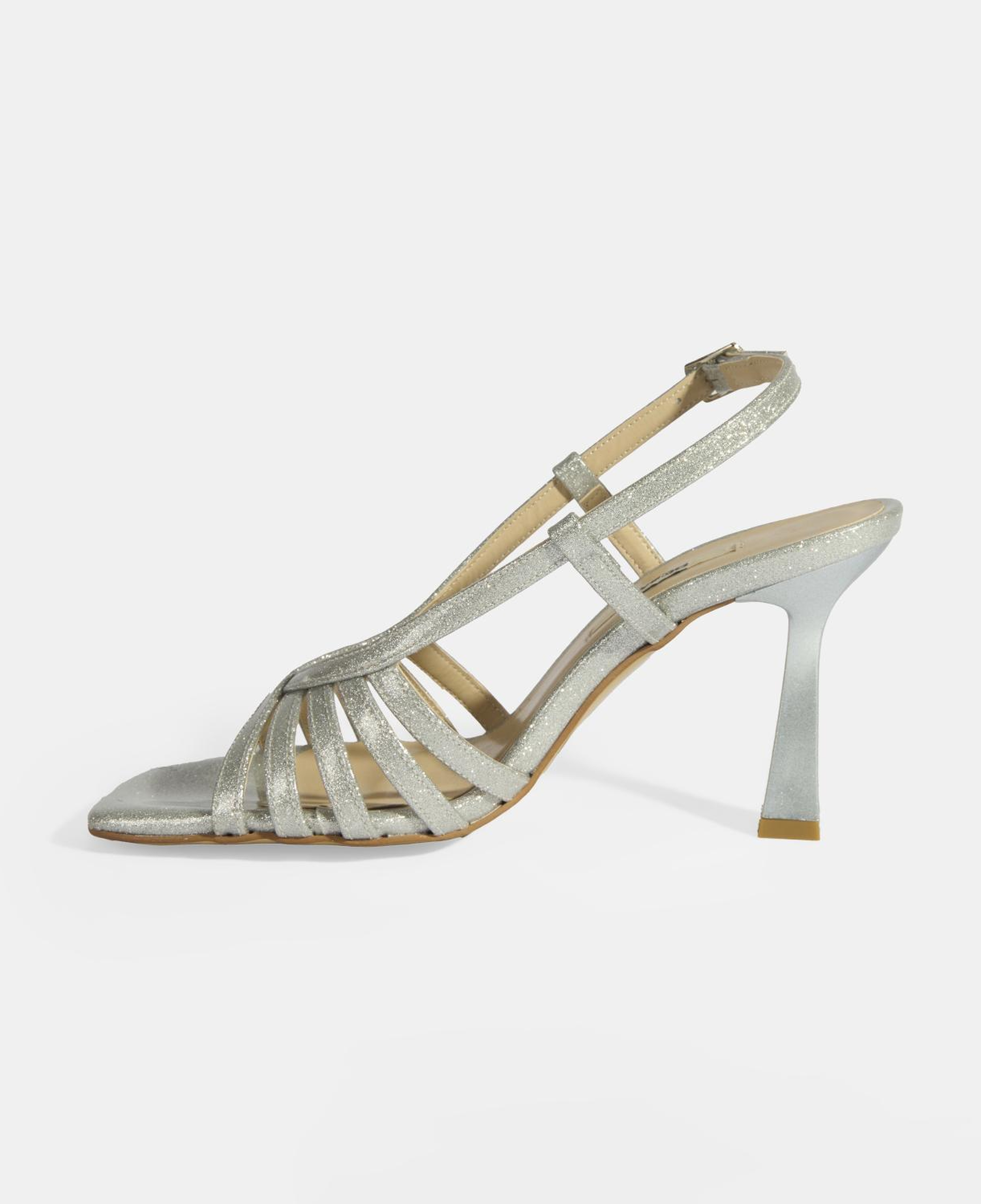 Kadın Gümüş Simli Topuklu Abiye Sandalet