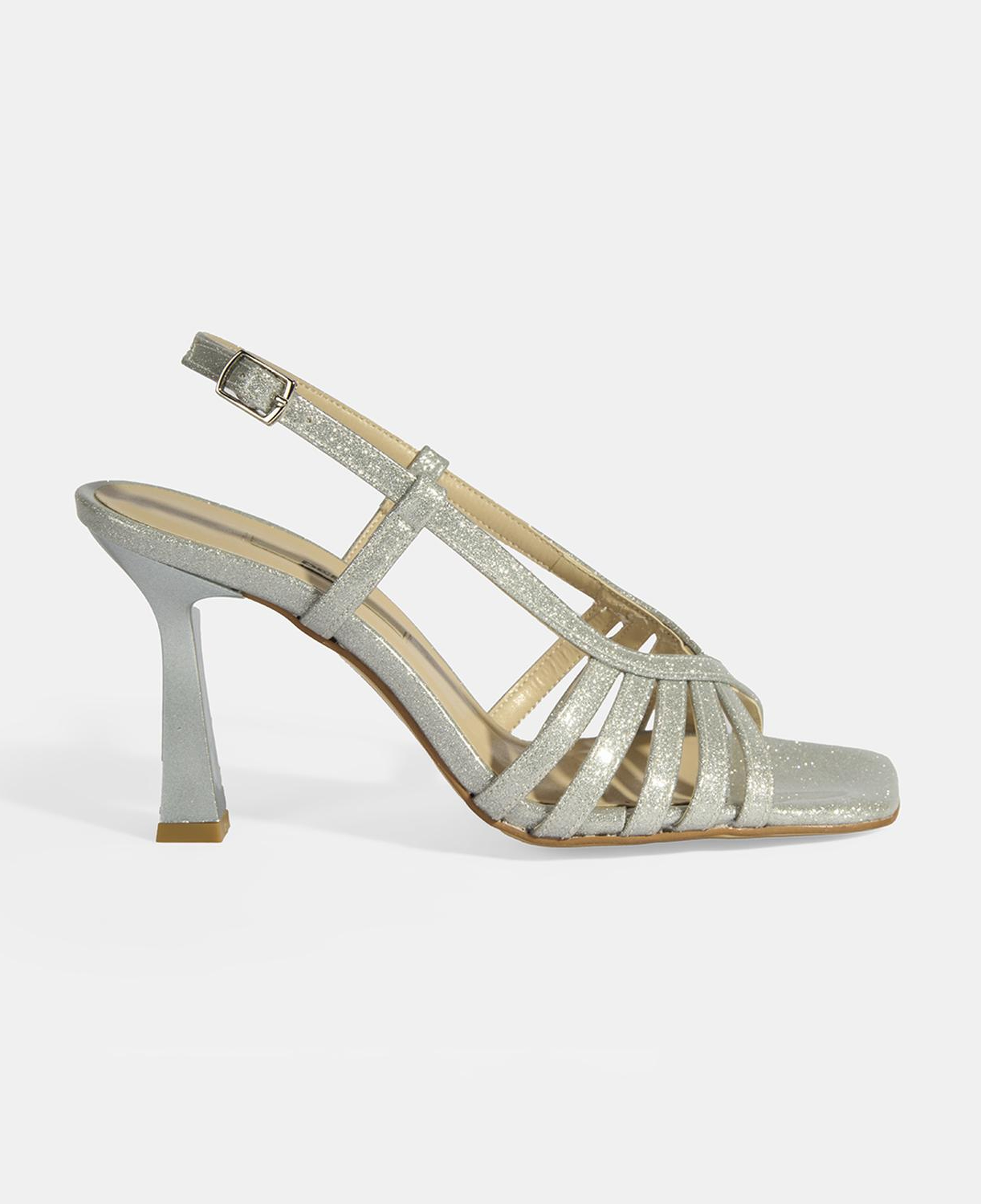 Kadın Gümüş Simli Topuklu Abiye Sandalet