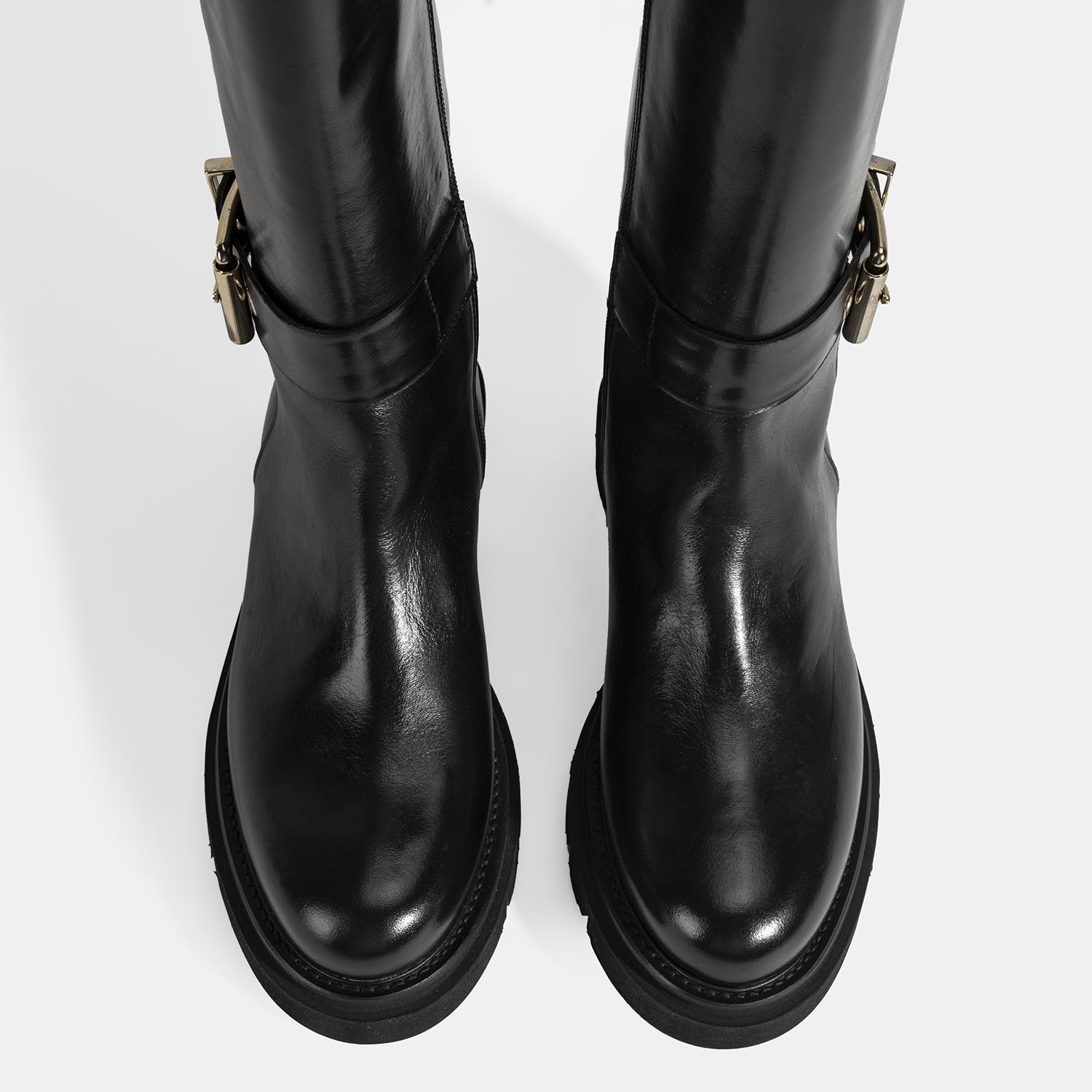 Luca Grossi Kadın Siyah Metal Tokalı Deri Çizme