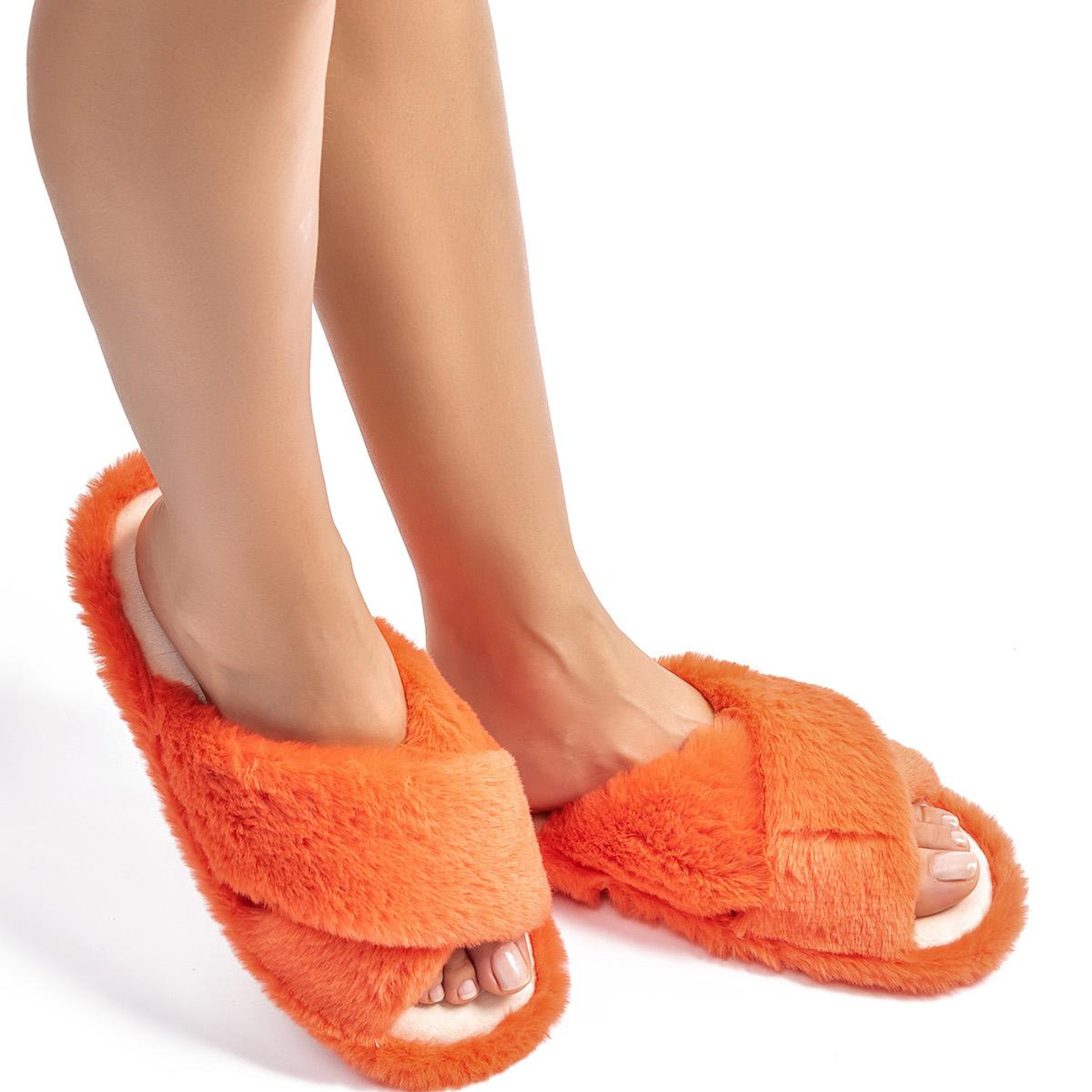 Çapraz Peluş Kadın Ev Terliği Turuncu 36/41