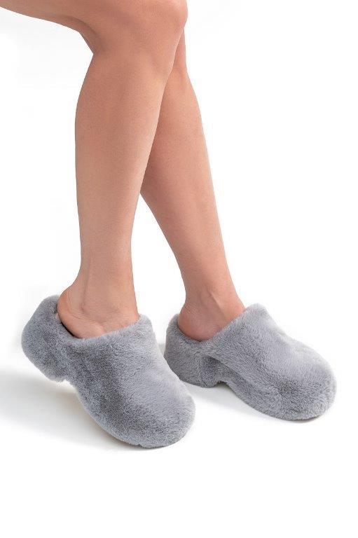 Lilo Peluş Kadın Topuklu Ev Terliği Gri 36/40
