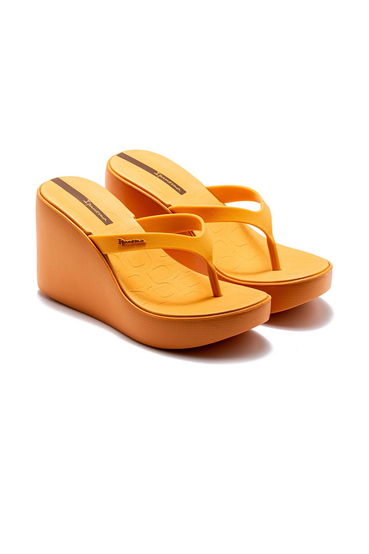 High Fashion Fem Topuklu Kadın Parmak Arası Terlik Sarı 35/40