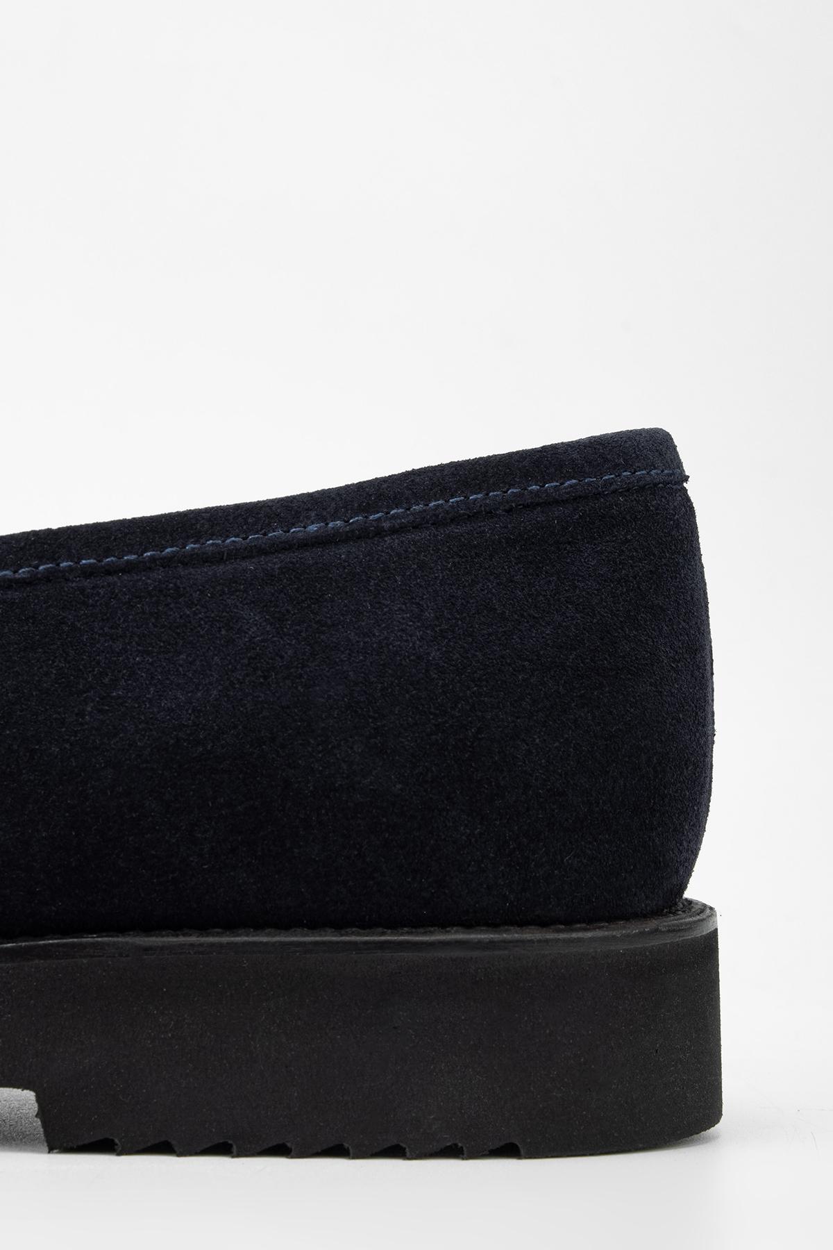 Valmenti Erkek Hakiki Deri Lacivert Süet Loafer Ayakkabı