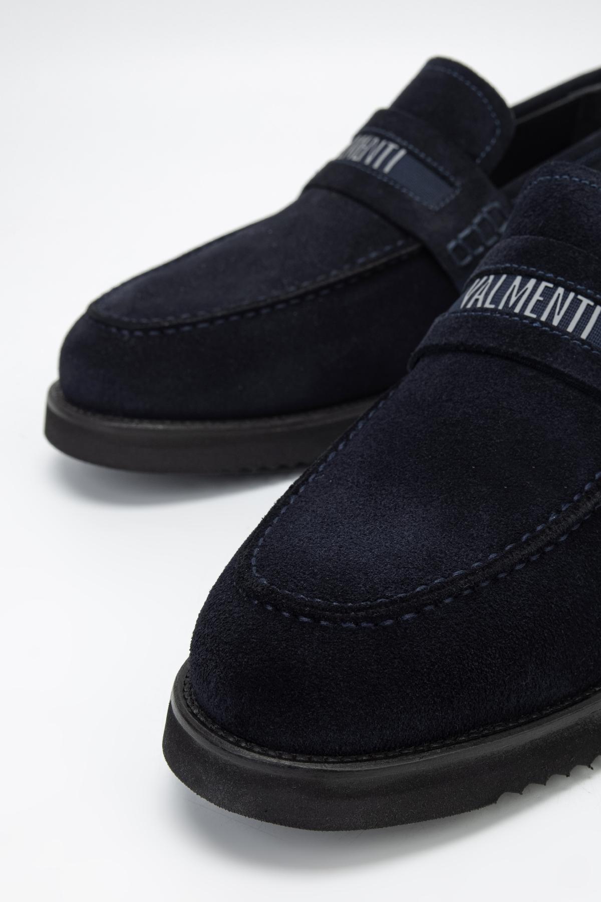 Valmenti Erkek Hakiki Deri Lacivert Süet Loafer Ayakkabı