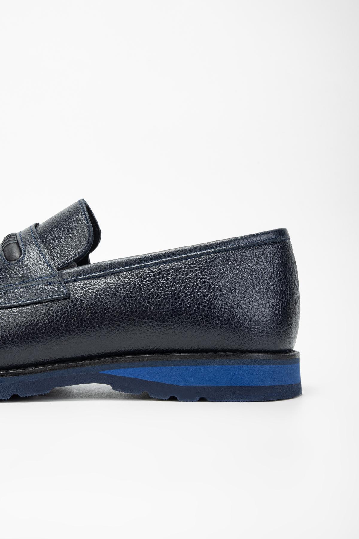 Valmenti Erkek Hakiki Deri Lacivert Loafer Ayakkabı