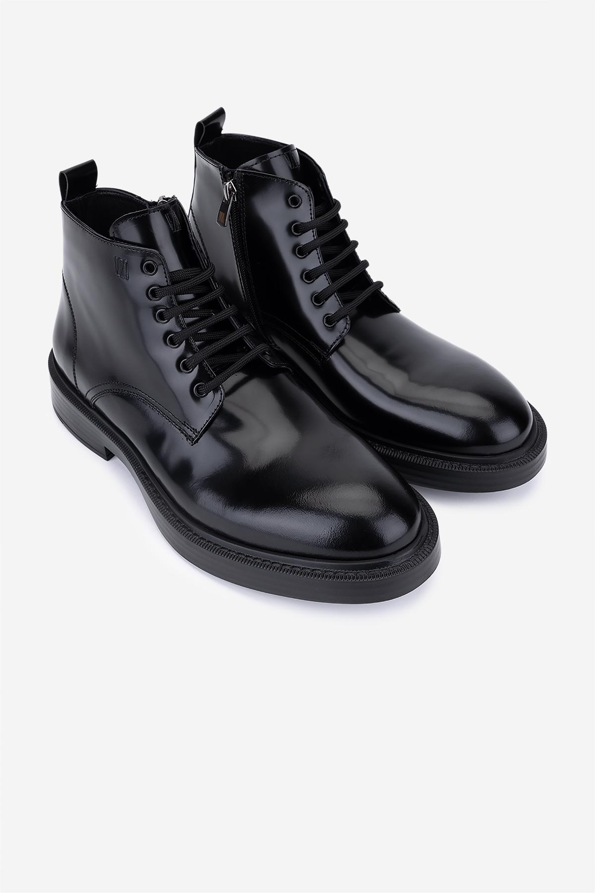 Valmenti Erkek Hakiki Deri Siyah Açma Düz Bot