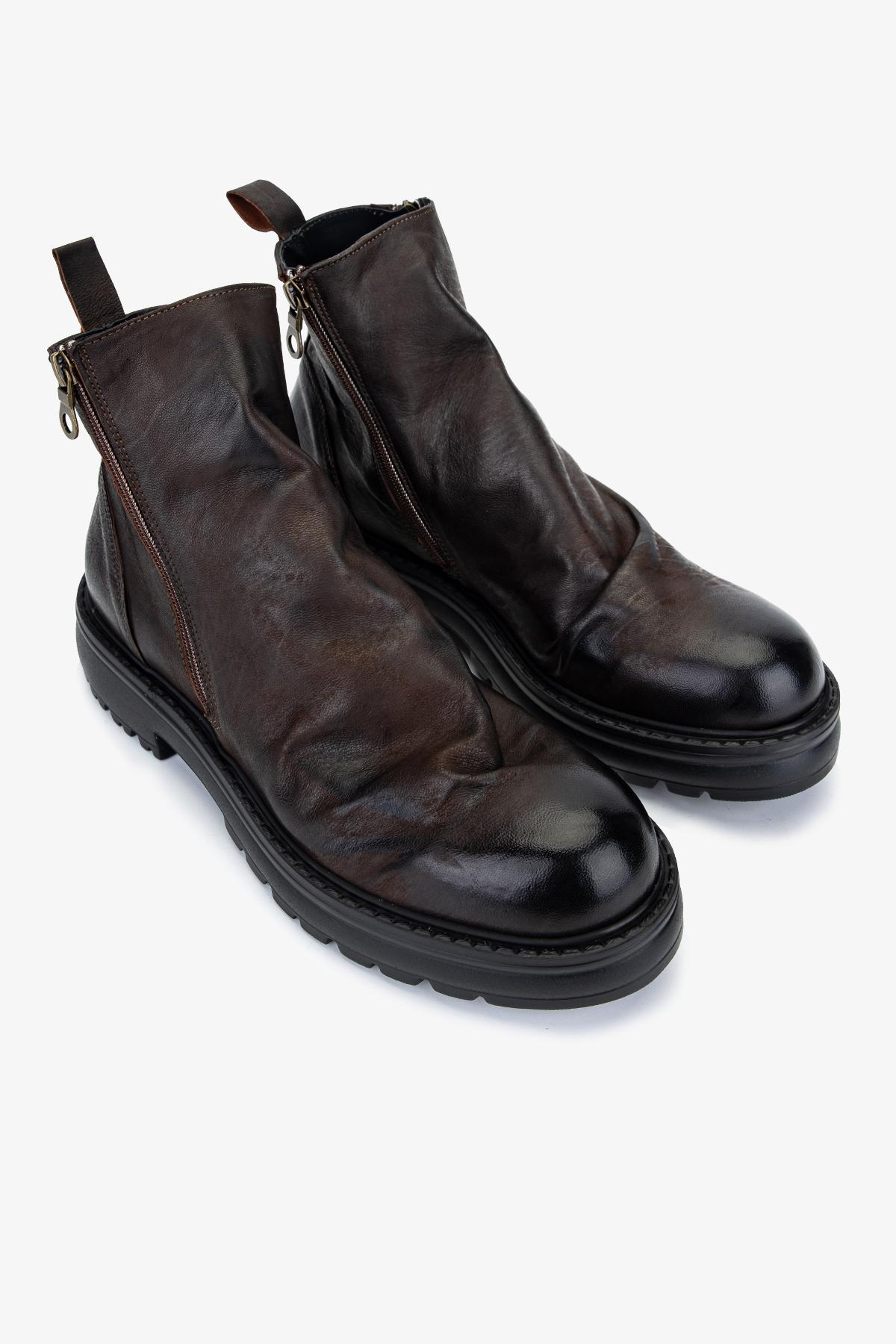 Valmenti Erkek Hakiki Deri Kahverengi Casual Bot