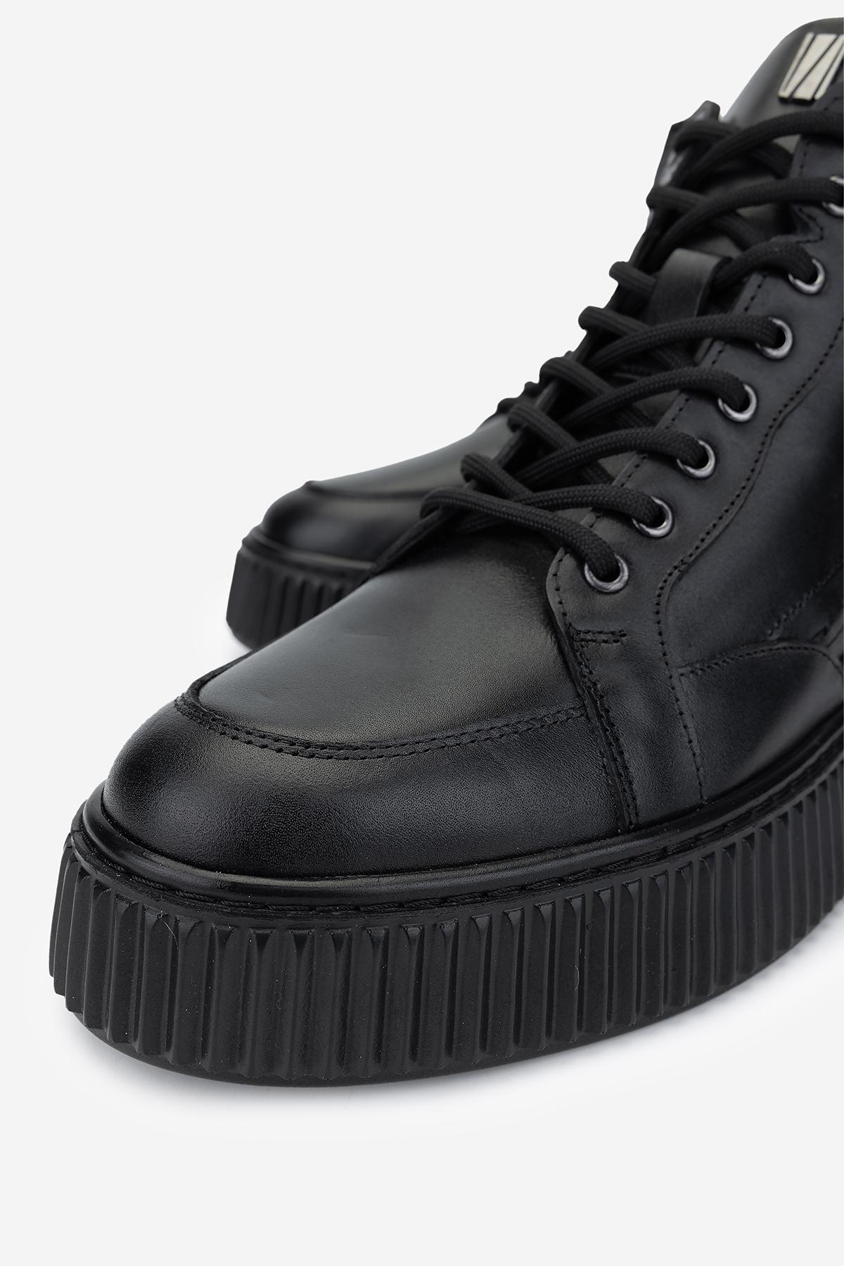 Valmenti Erkek Hakiki Deri Siyah Casual Bot