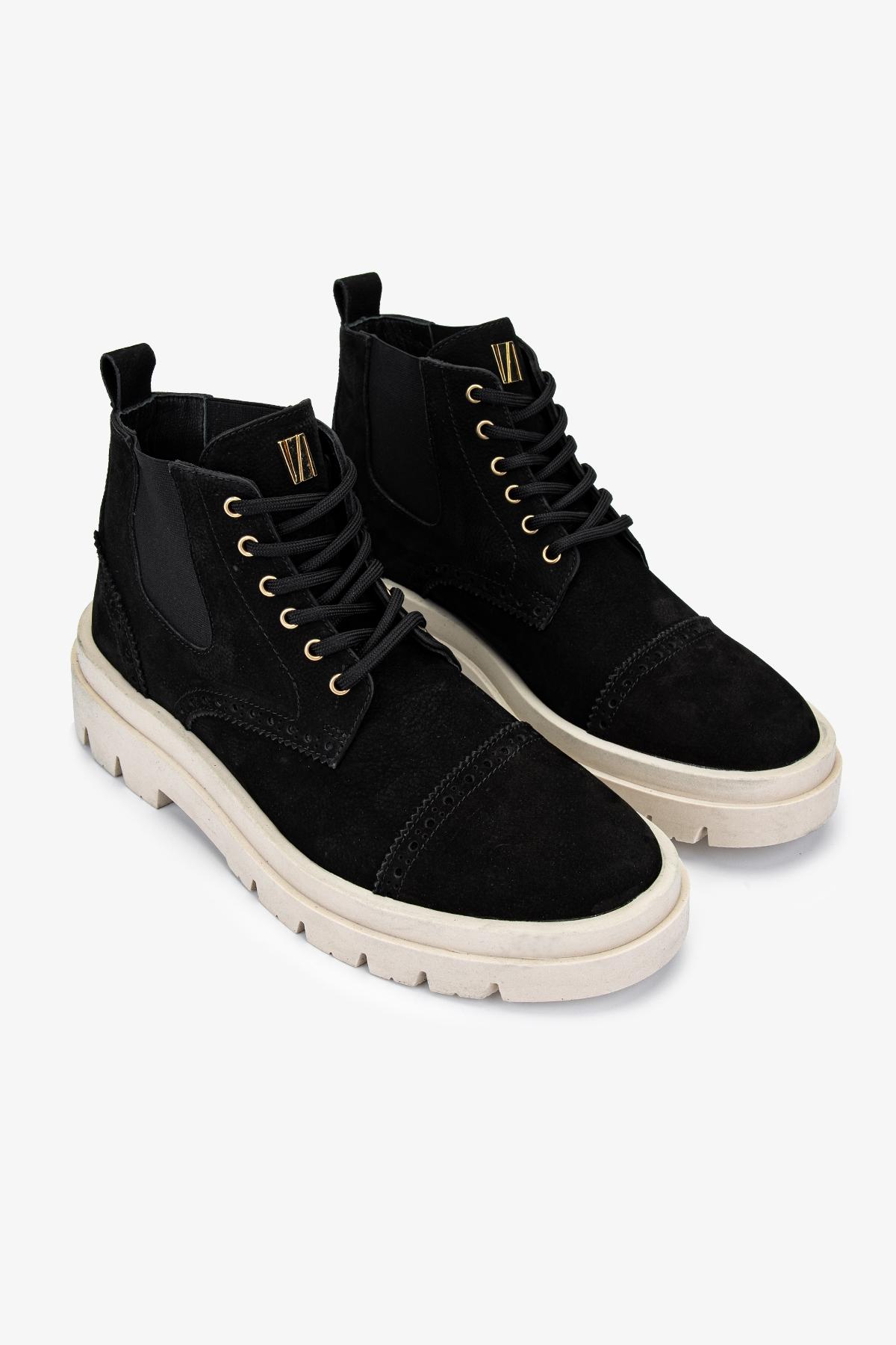 Valmenti Erkek Hakiki Deri Siyah Nubuk Casual Bot