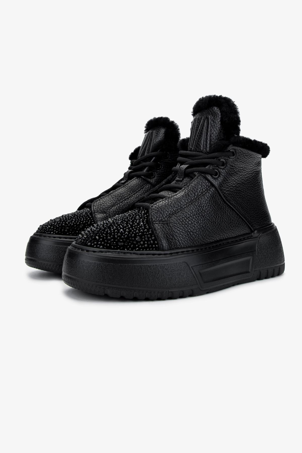 Valmenti Kadın Hakiki Deri Siyah Düz Bot