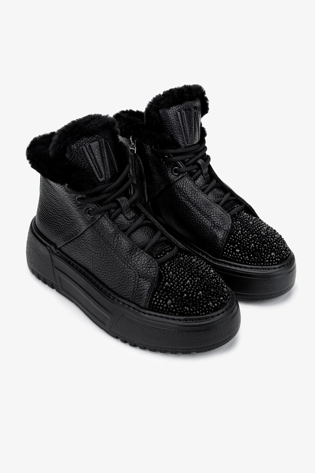 Valmenti Kadın Hakiki Deri Siyah Düz Bot