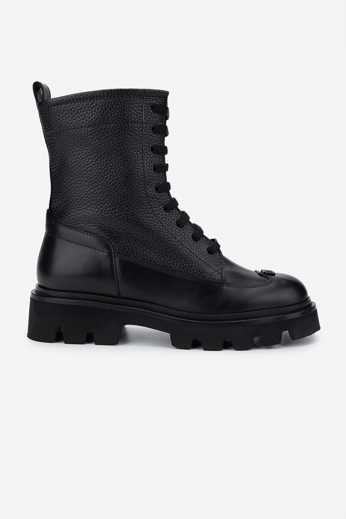 Valmenti Kadın Hakiki Deri Siyah Düz Bot