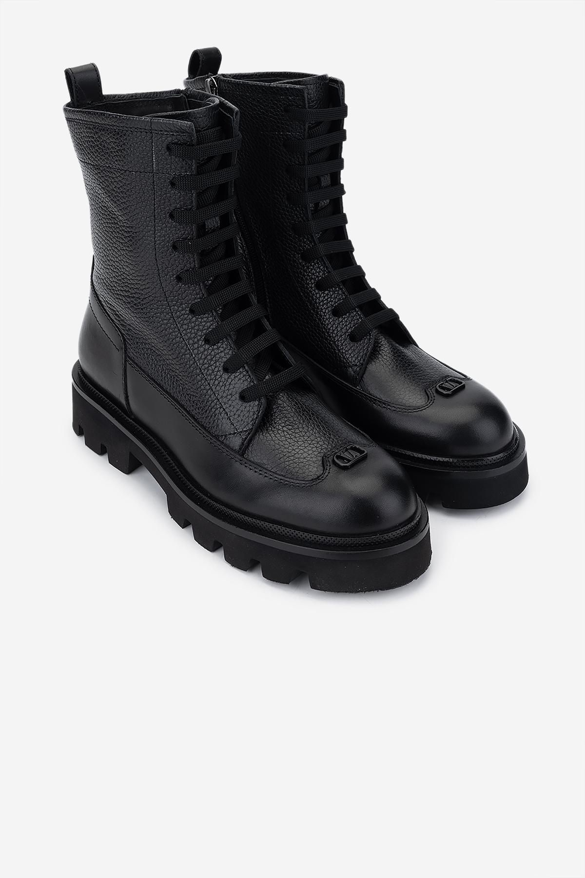 Valmenti Kadın Hakiki Deri Siyah Düz Bot