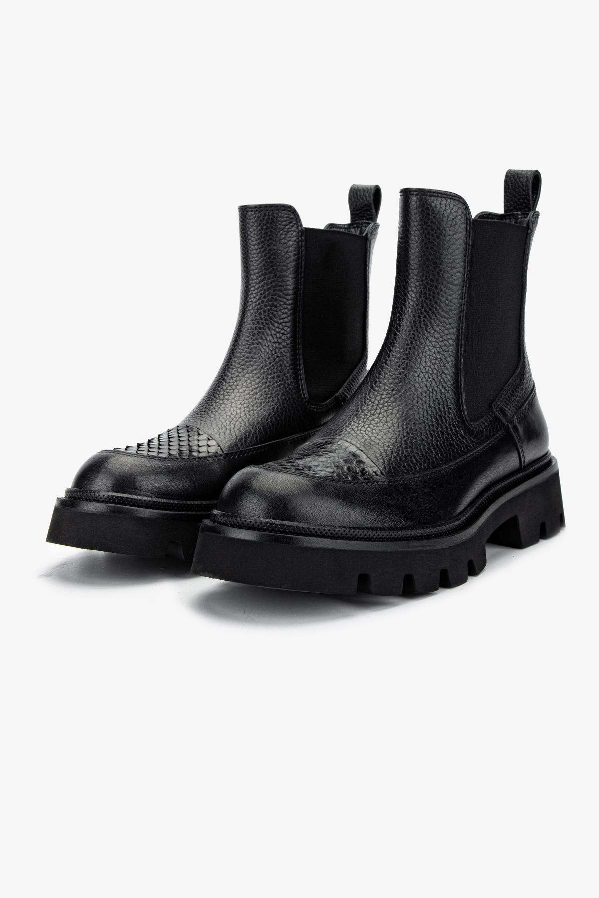 Valmenti Kadın Hakiki Deri Siyah Düz Bot