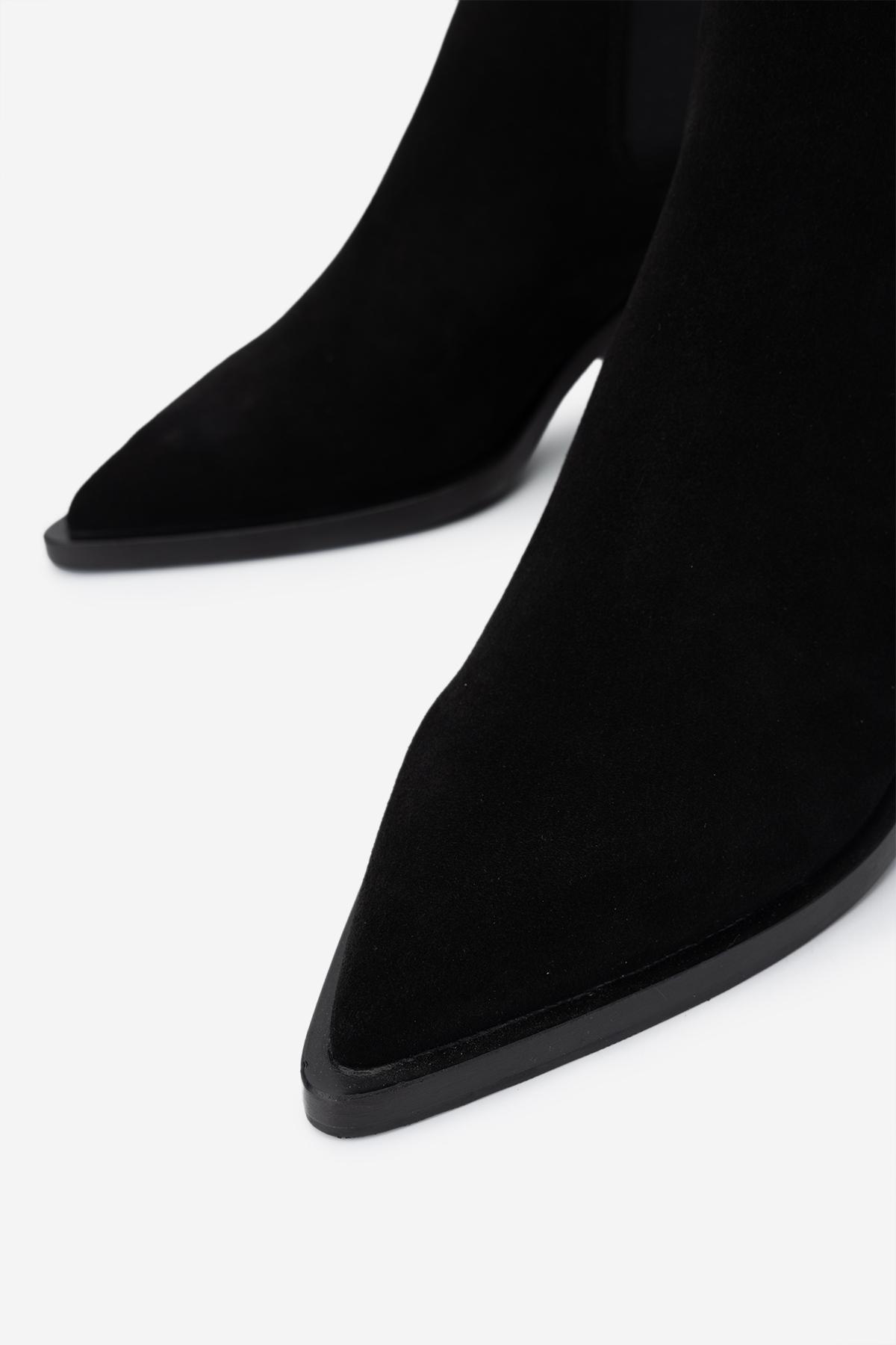 Valmenti Kadın Hakiki Deri Siyah Süet Topuklu Bot