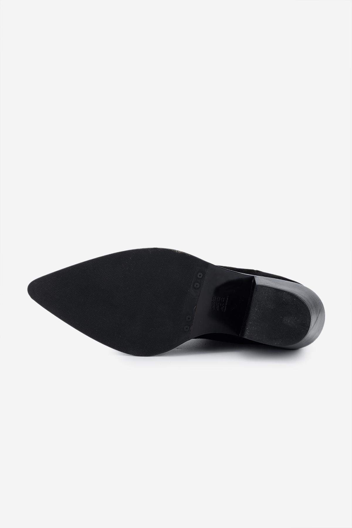 Valmenti Kadın Hakiki Deri Siyah Süet Topuklu Bot