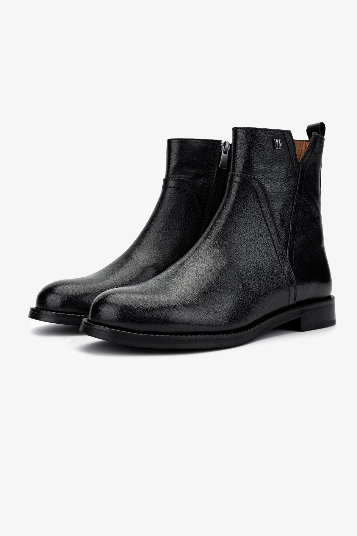 Valmenti Kadın Hakiki Deri Siyah Düz Bot