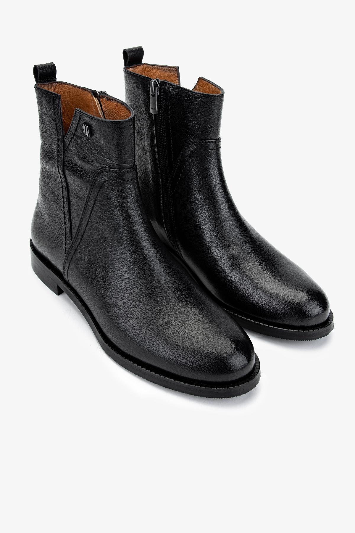 Valmenti Kadın Hakiki Deri Siyah Düz Bot