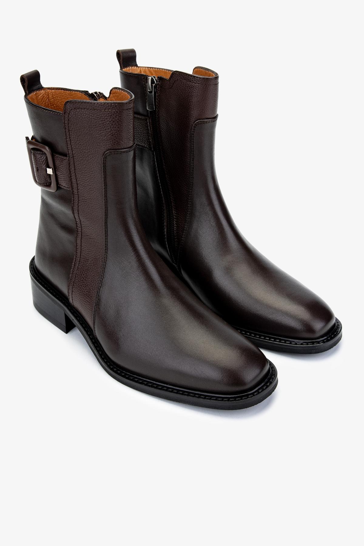 Valmenti Kadın Hakiki Deri Kahverengi Düz Bot