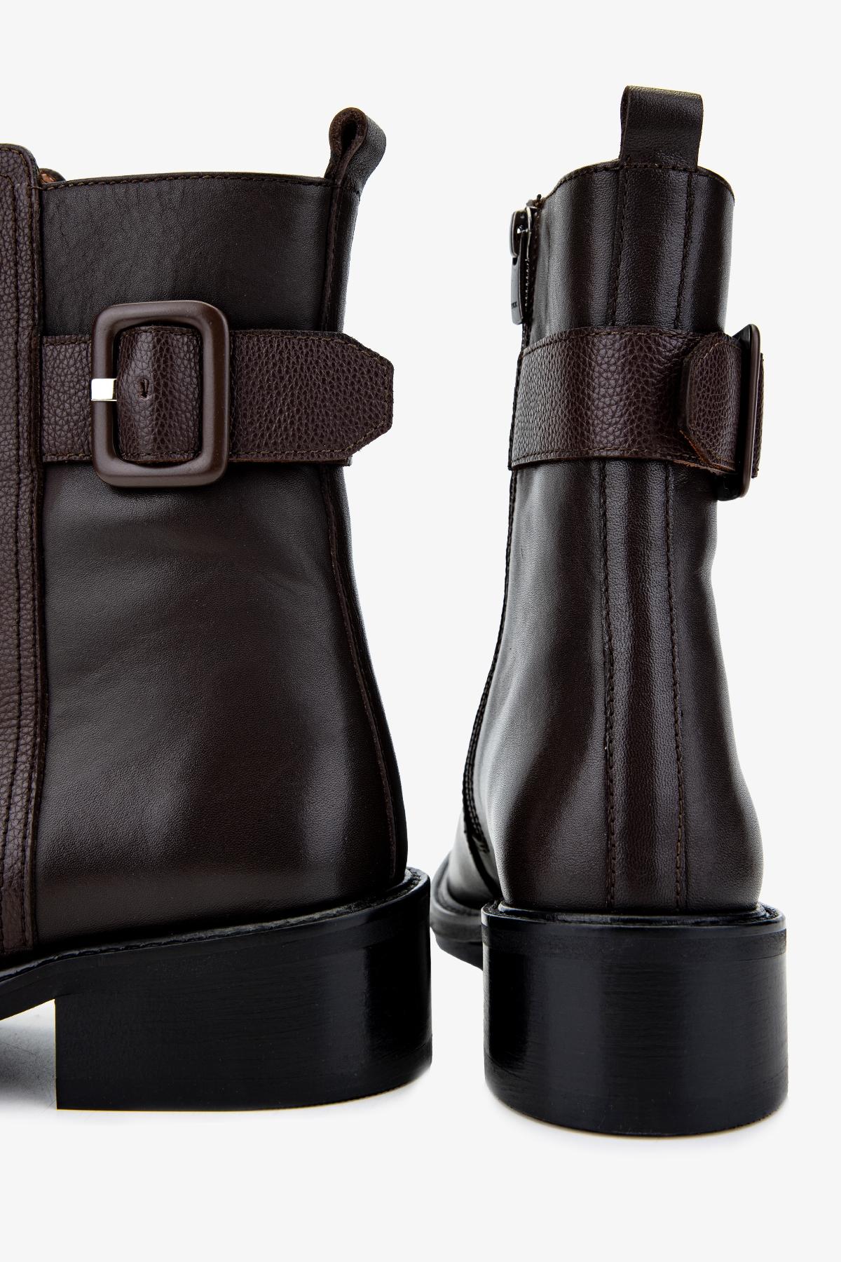 Valmenti Kadın Hakiki Deri Kahverengi Düz Bot