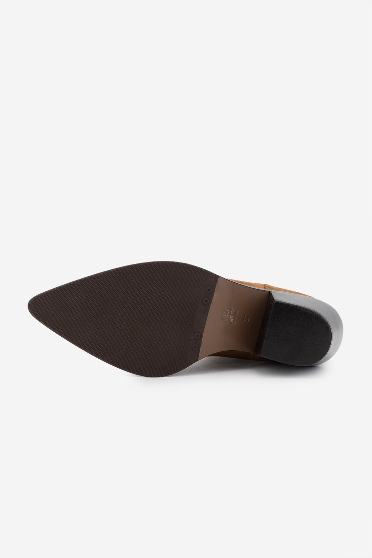 Valmenti Kadın Hakiki Deri Taba Süet Topuklu Bot