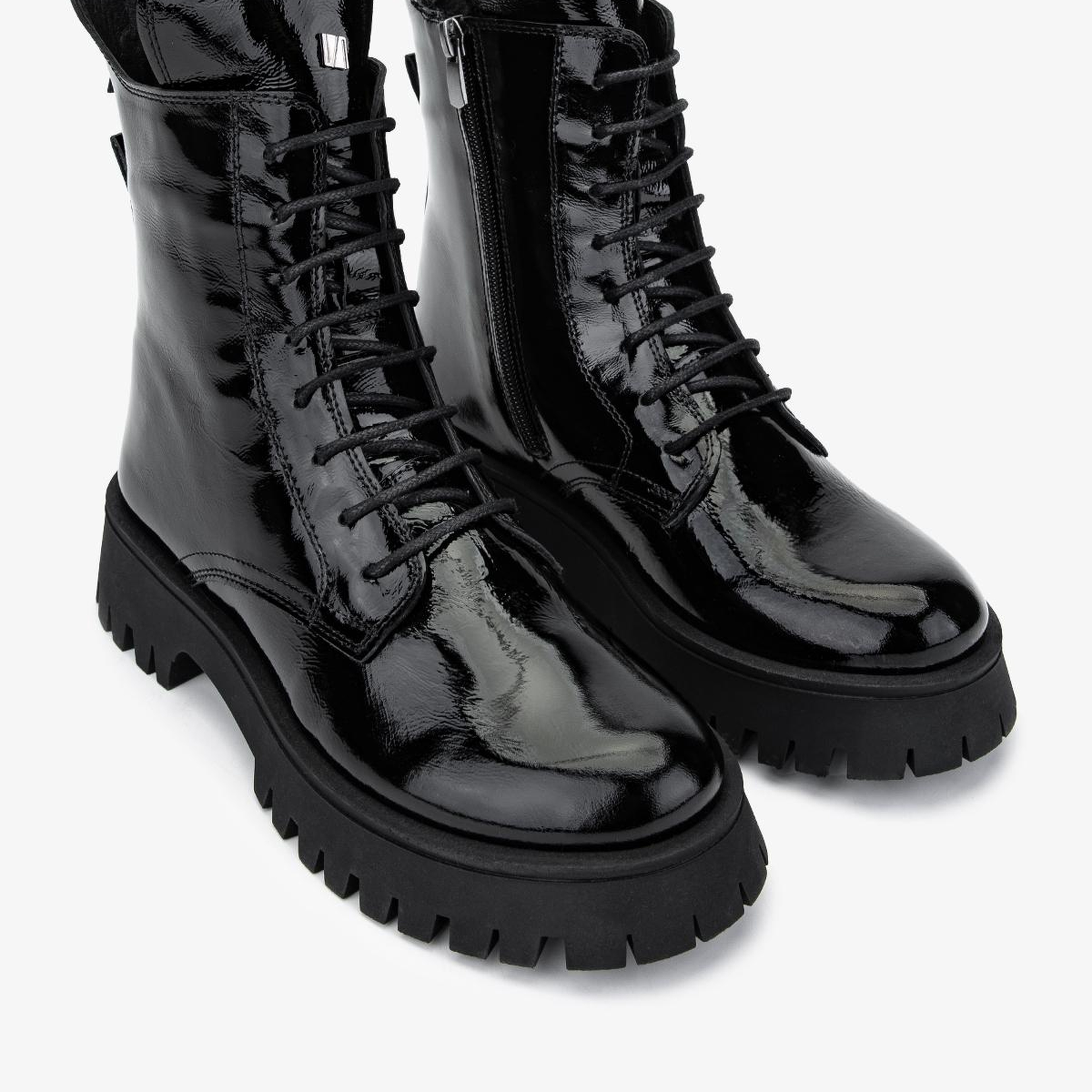 Valmenti Kadın Hakiki Deri Siyah Kırışık Rugan Düz Bot