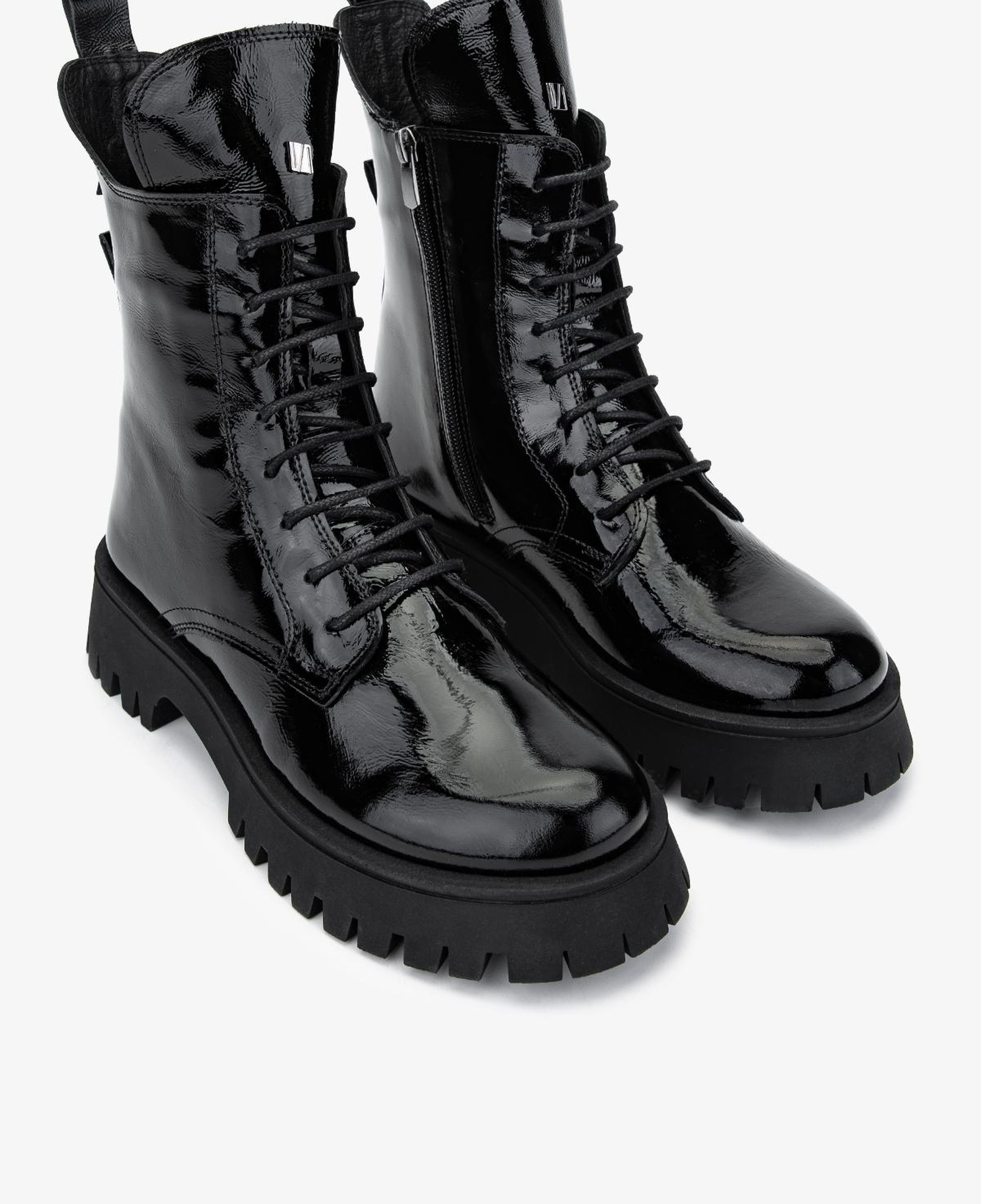 Valmenti Kadın Hakiki Deri Siyah Kırışık Rugan Düz Bot