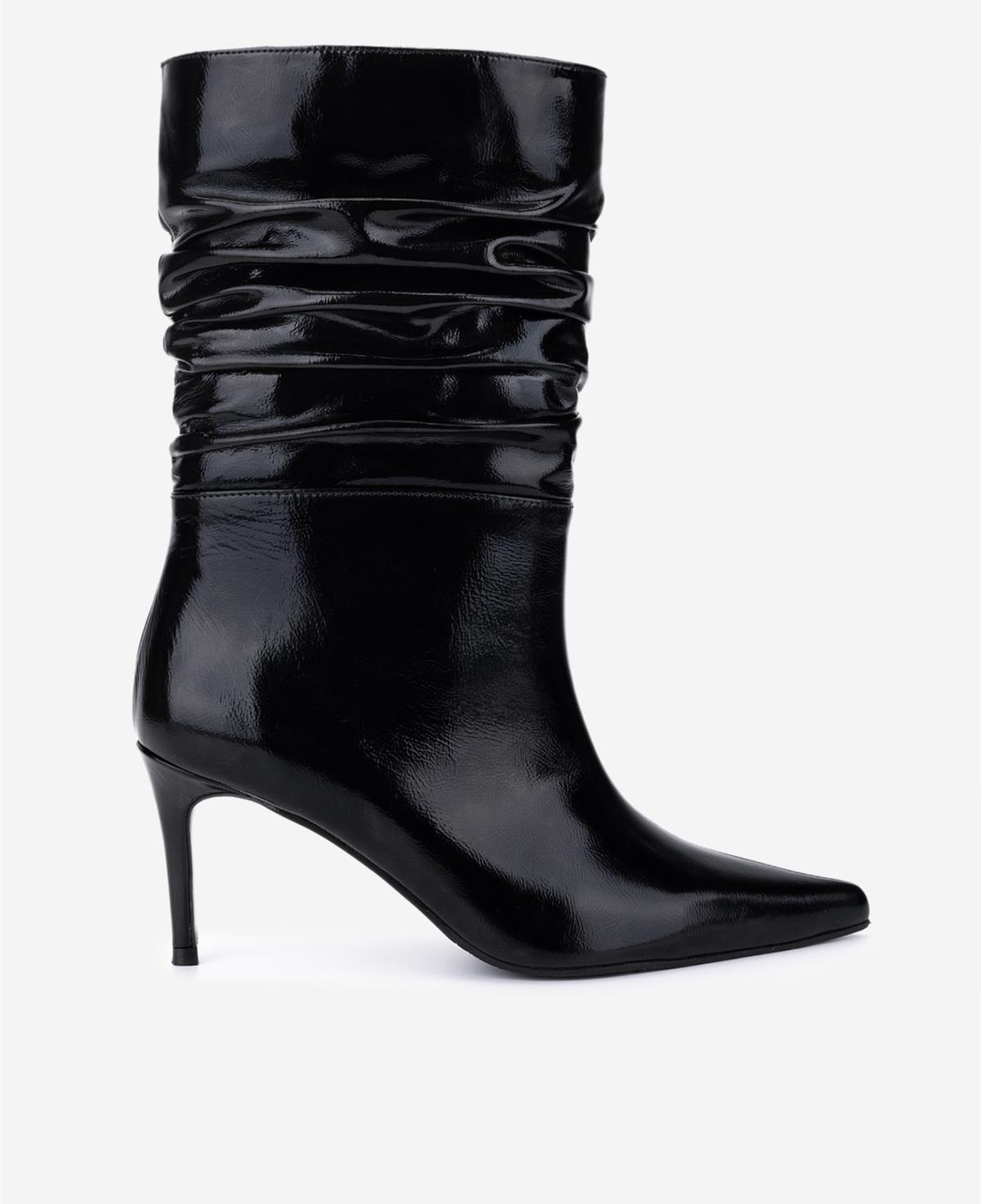 Valmenti Kadın Hakiki Deri Siyah Kırışık Rugan Topuklu Bot