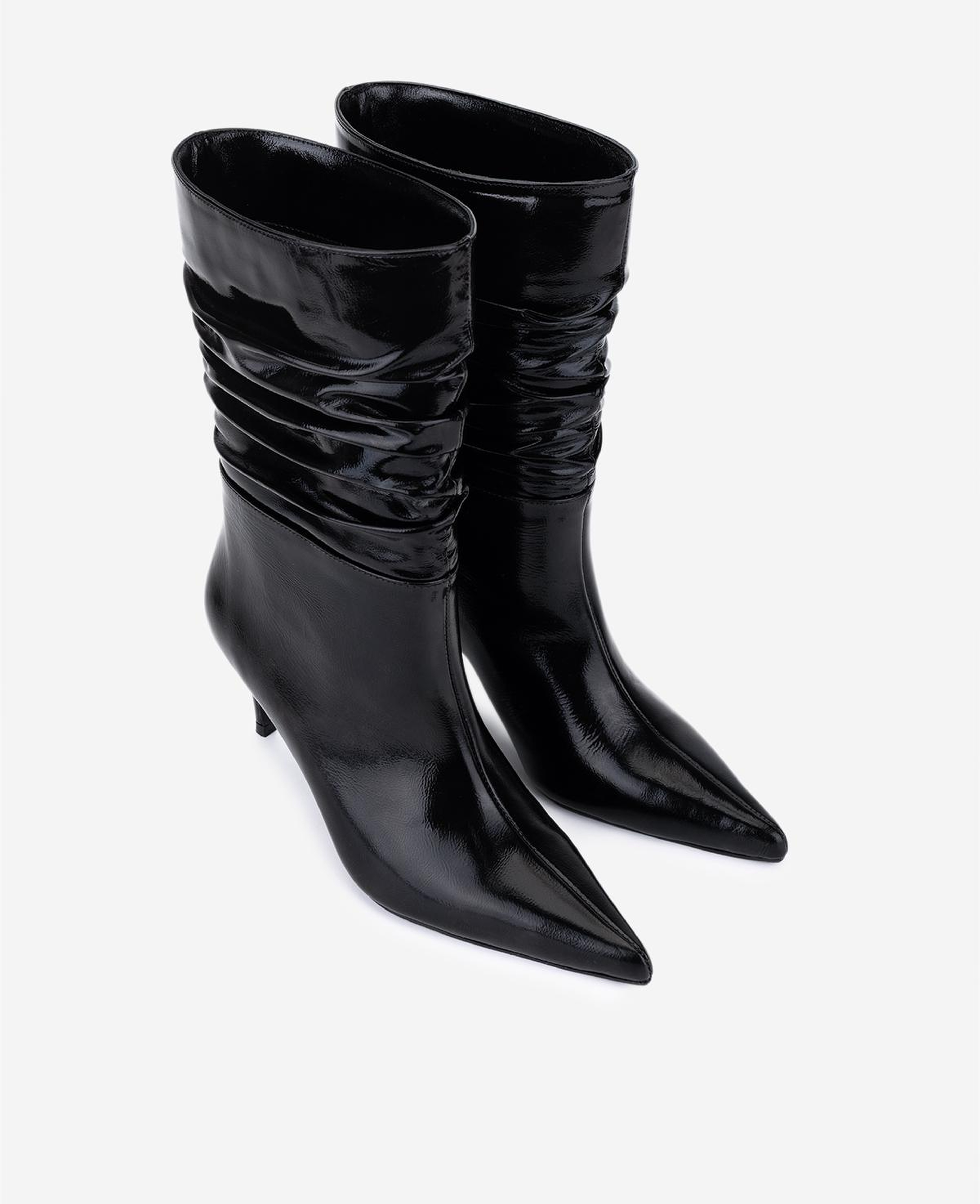 Valmenti Kadın Hakiki Deri Siyah Kırışık Rugan Topuklu Bot