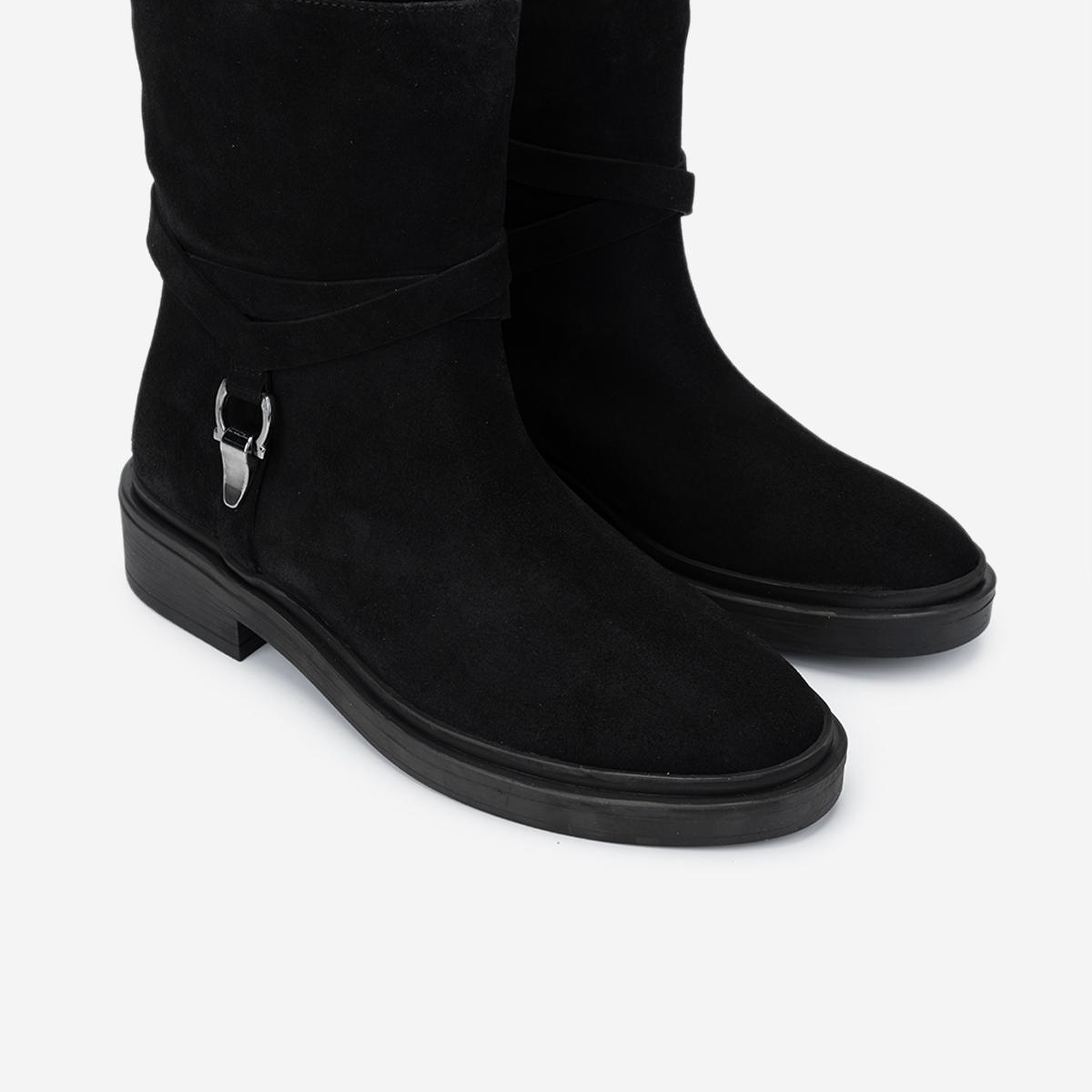 Valmenti Kadın Hakiki Deri Siyah Süet Topuklu Bot