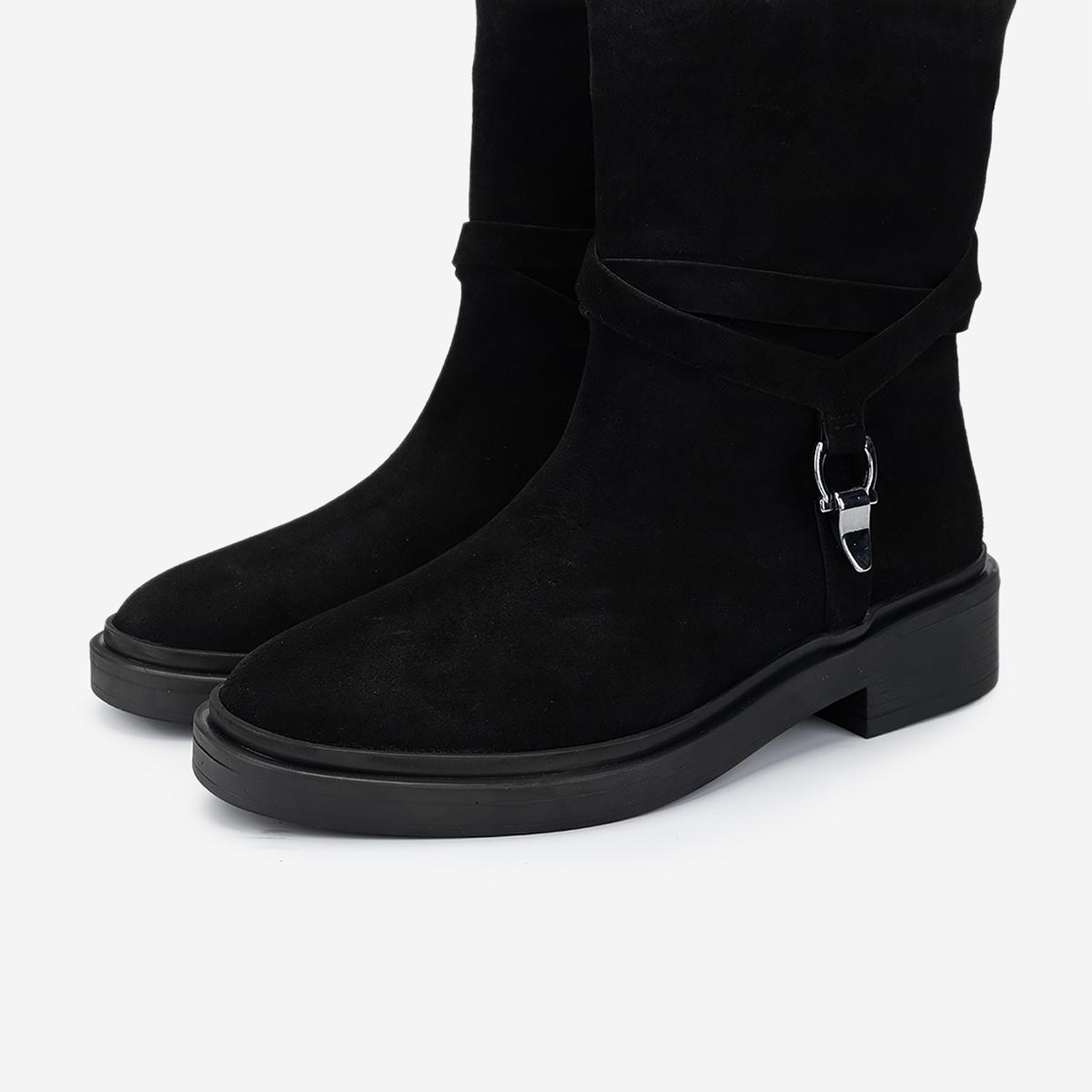 Valmenti Kadın Hakiki Deri Siyah Süet Topuklu Bot